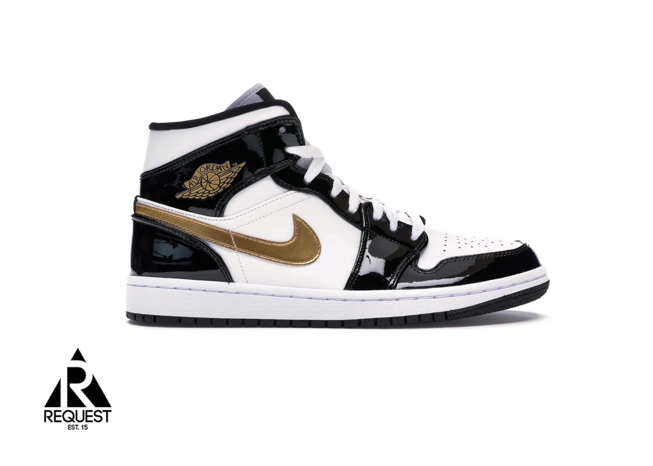 Air Jordan 1 Mid “Patent Black White Gold”