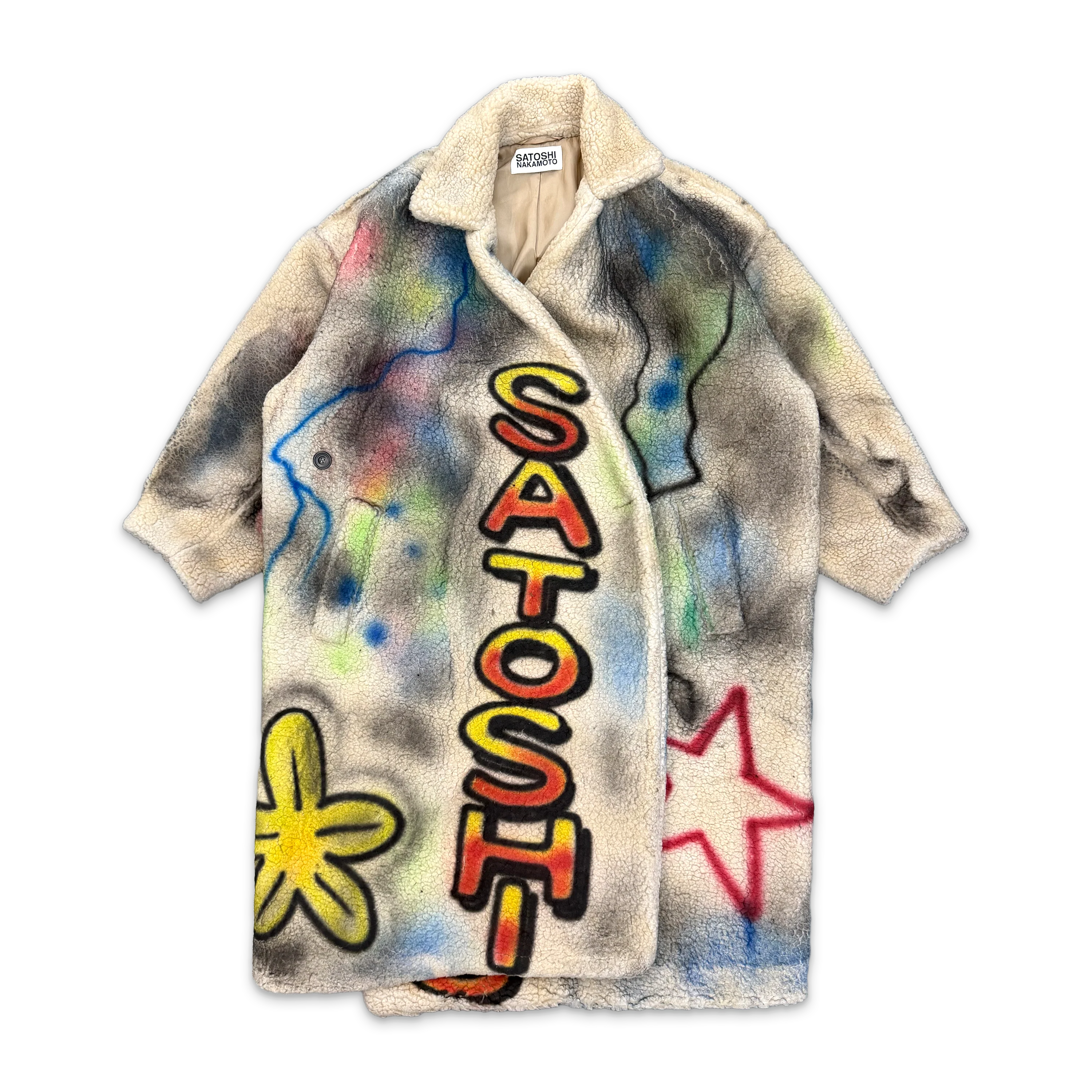 Airbrushed Sherpa Trench Coat "Multicolor"