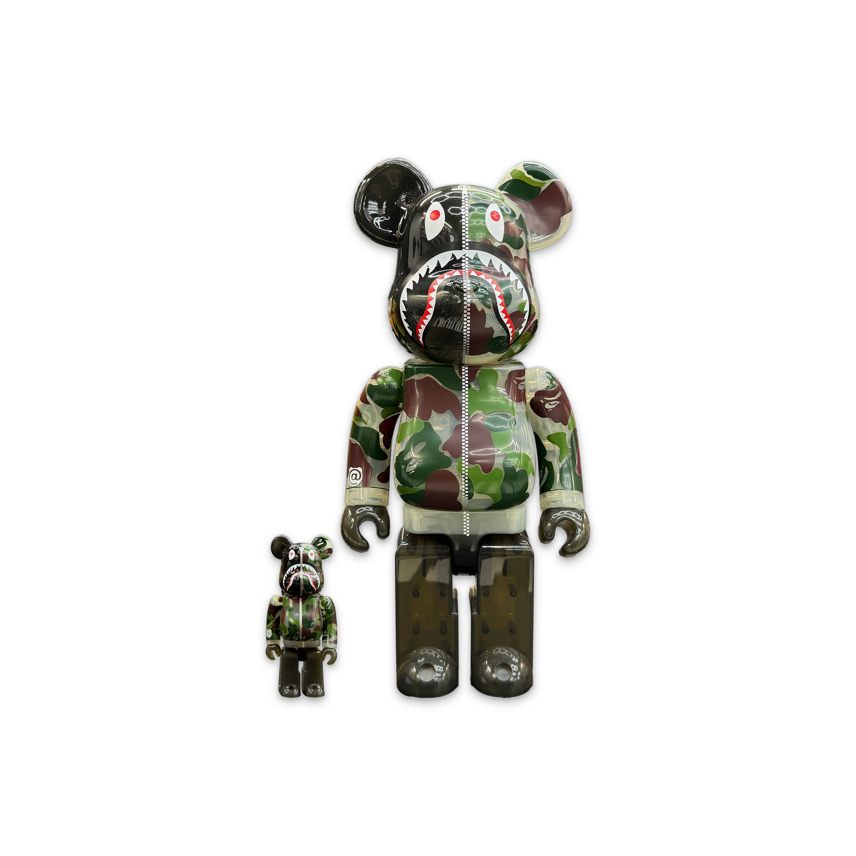 Bape ABC Camo Shark Bearbrick 400% & 100% "Clear Green"