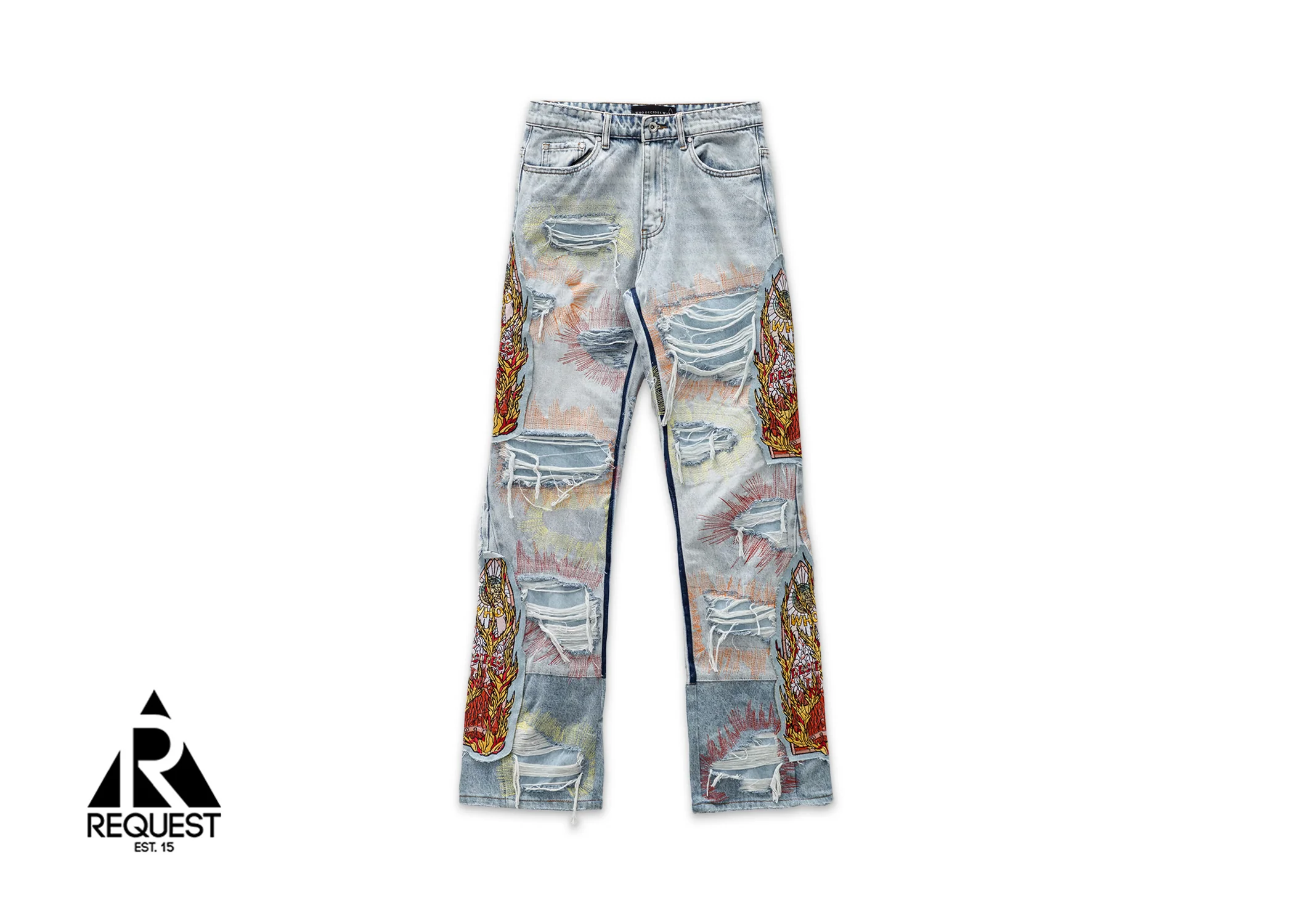 Barrage Graphic Embroidered Denim Jeans "Sky"