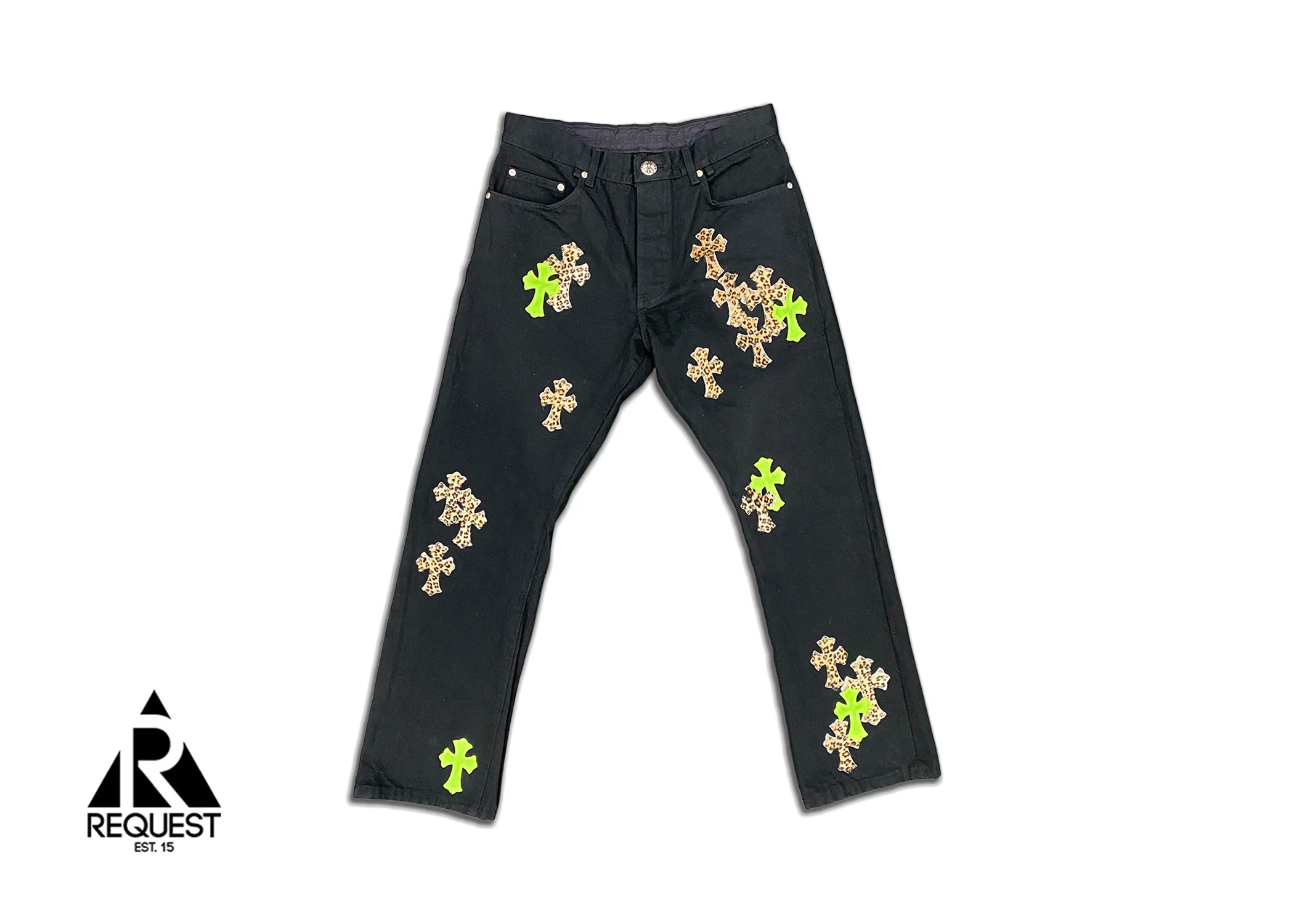 Black Denim "Green & Leopard Crosses"