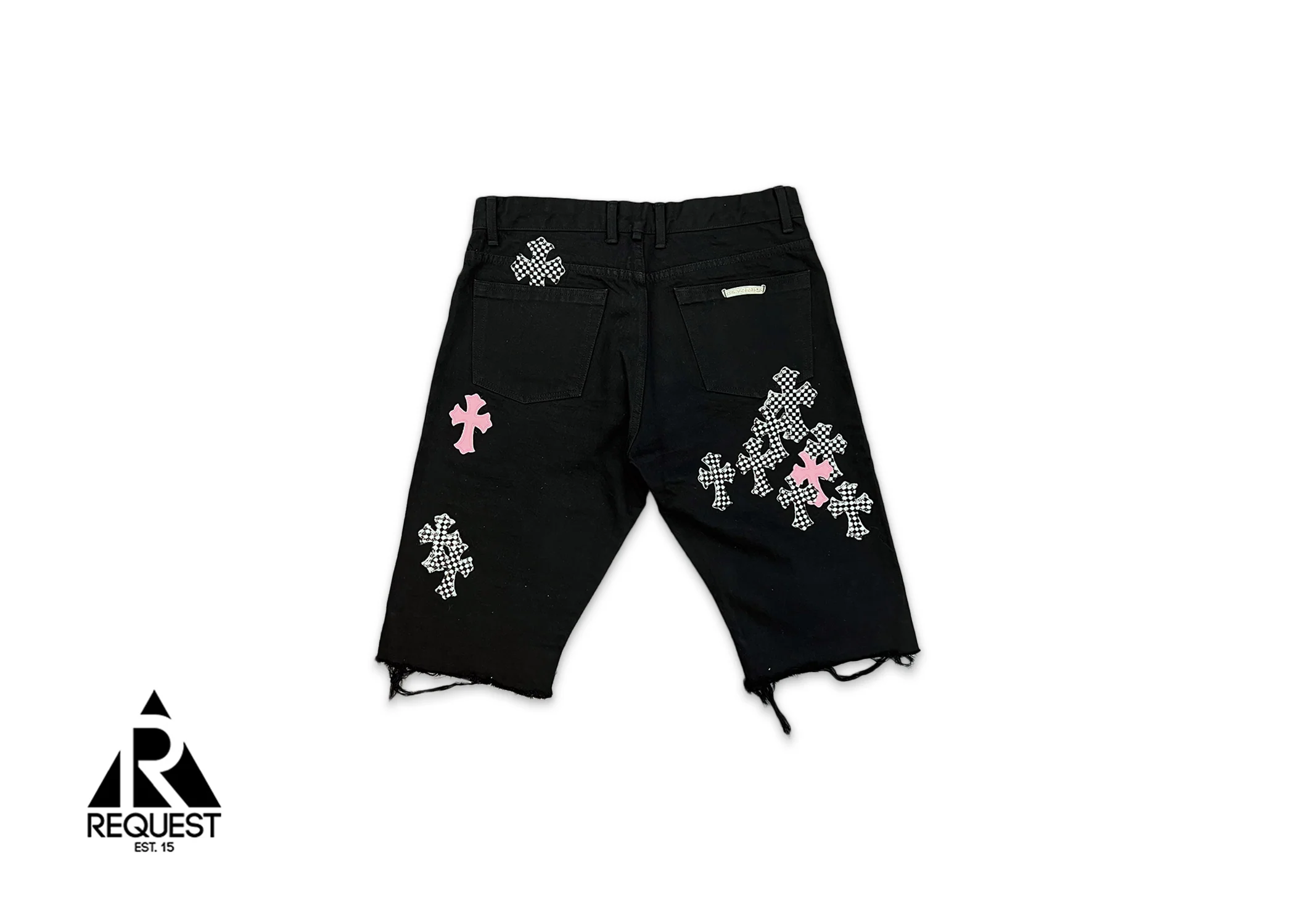 Black Fleur Denim Shorts "Pink & Checkered Crosses" - Image 2