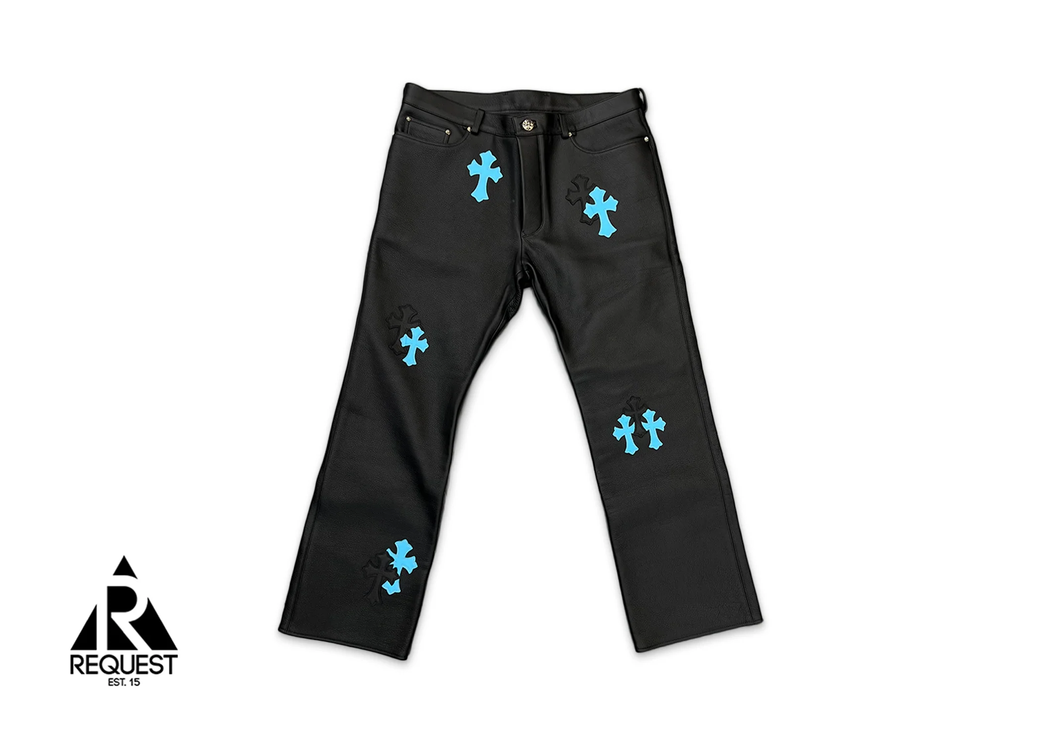 Black Leather Jeans "Black & Blue Crosses"