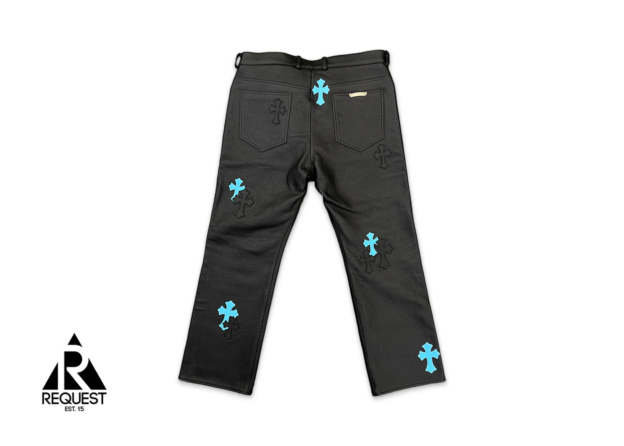 Black Leather Jeans "Black & Blue Crosses" - Image 2