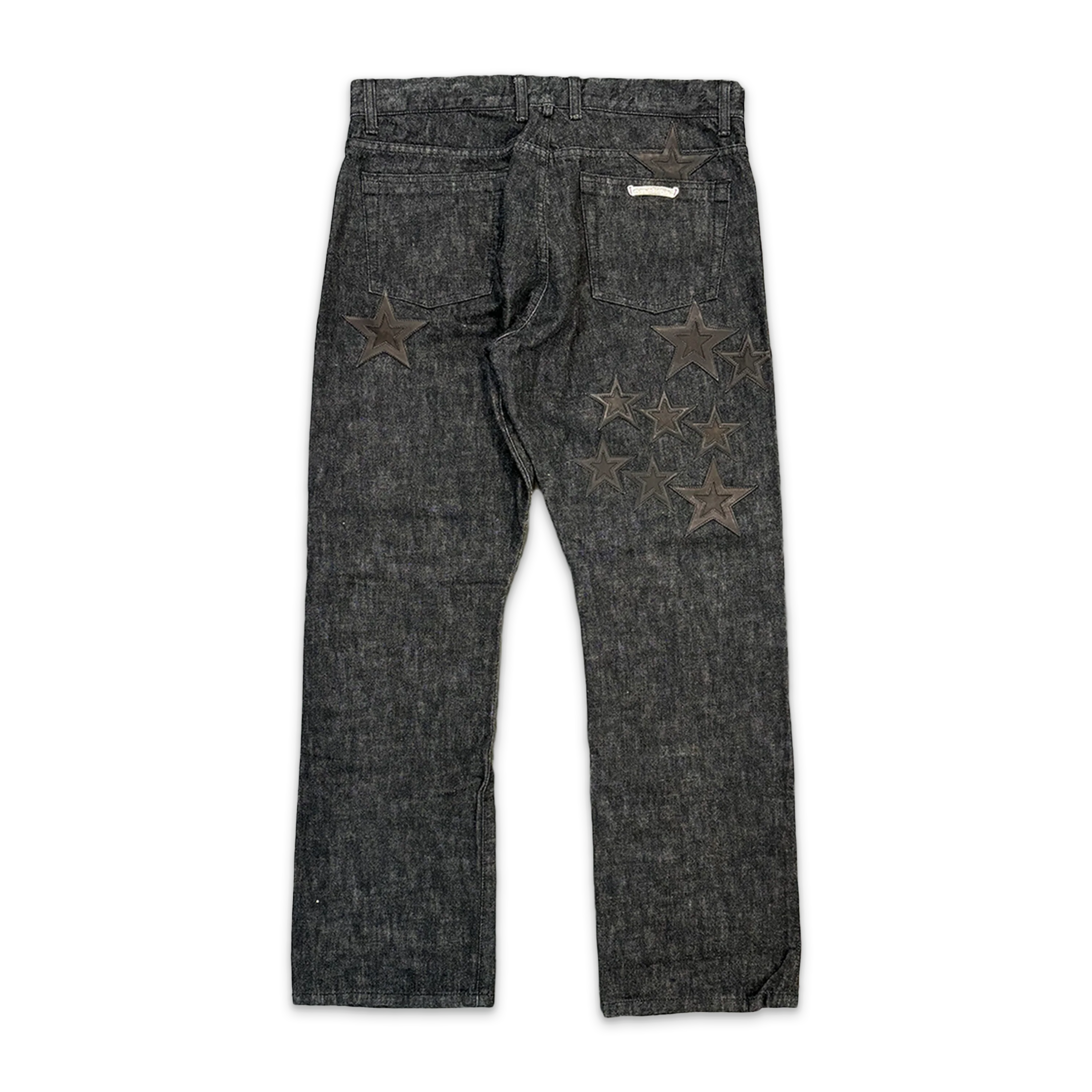 Black Star Leather Patches Denim Jeans "Black" - Image 2