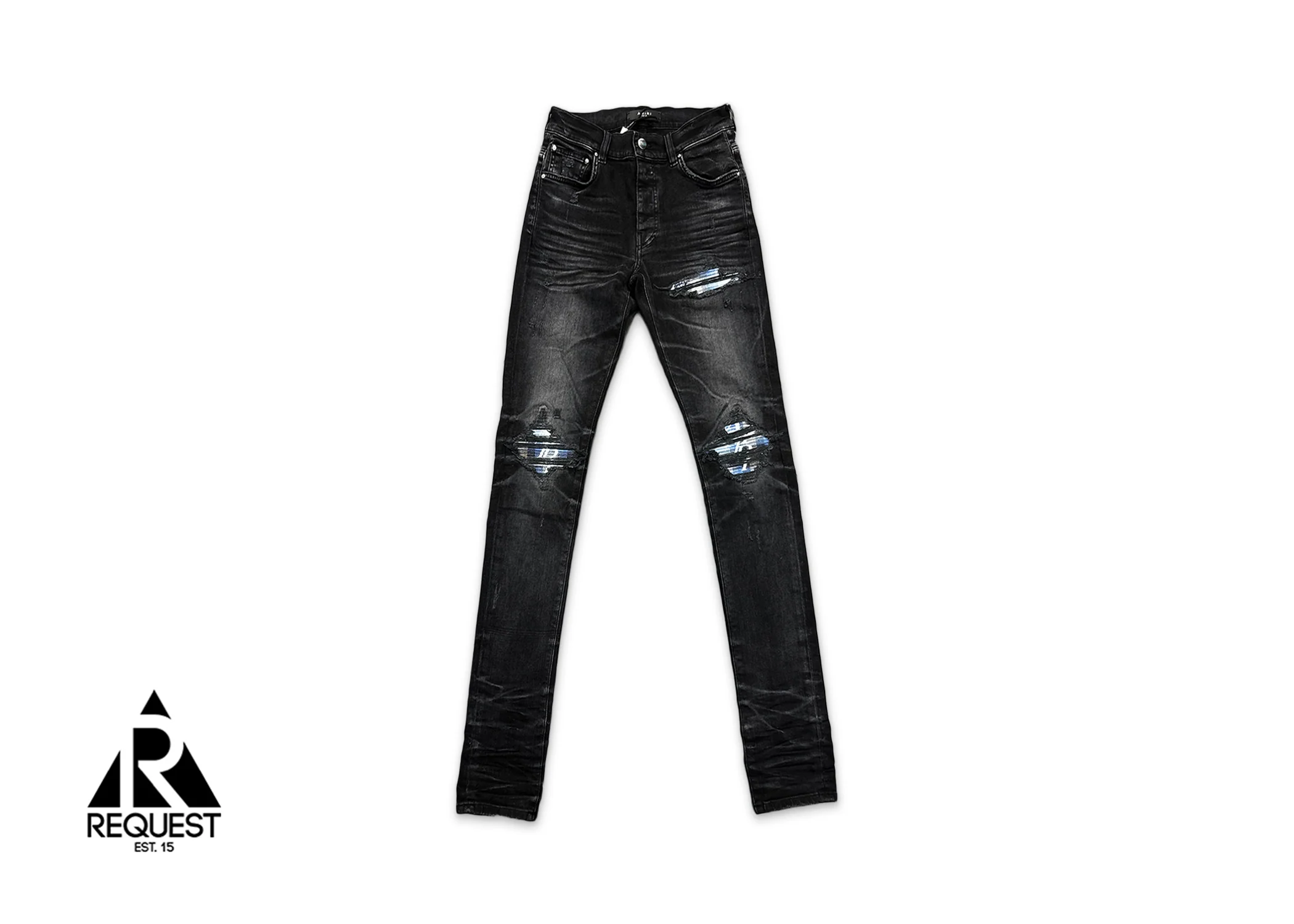 Blue Plaid Ripped MX1 Aged Jeans "Faded Black"