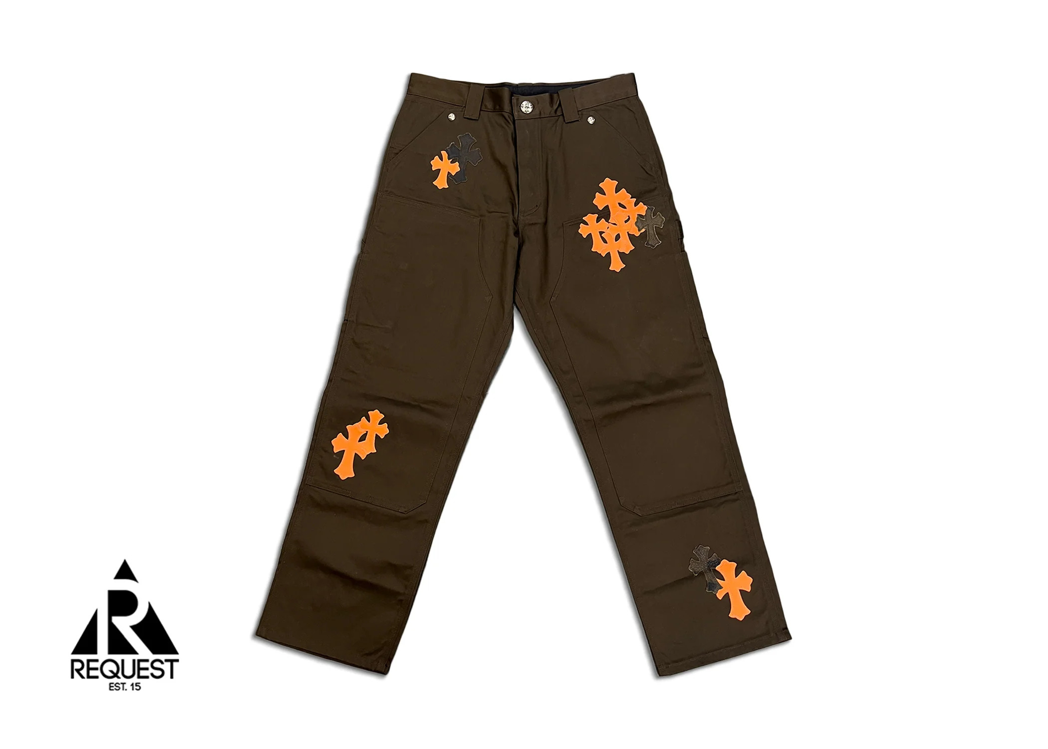 Brown Chino Pants "Orange & Camo Crosses"