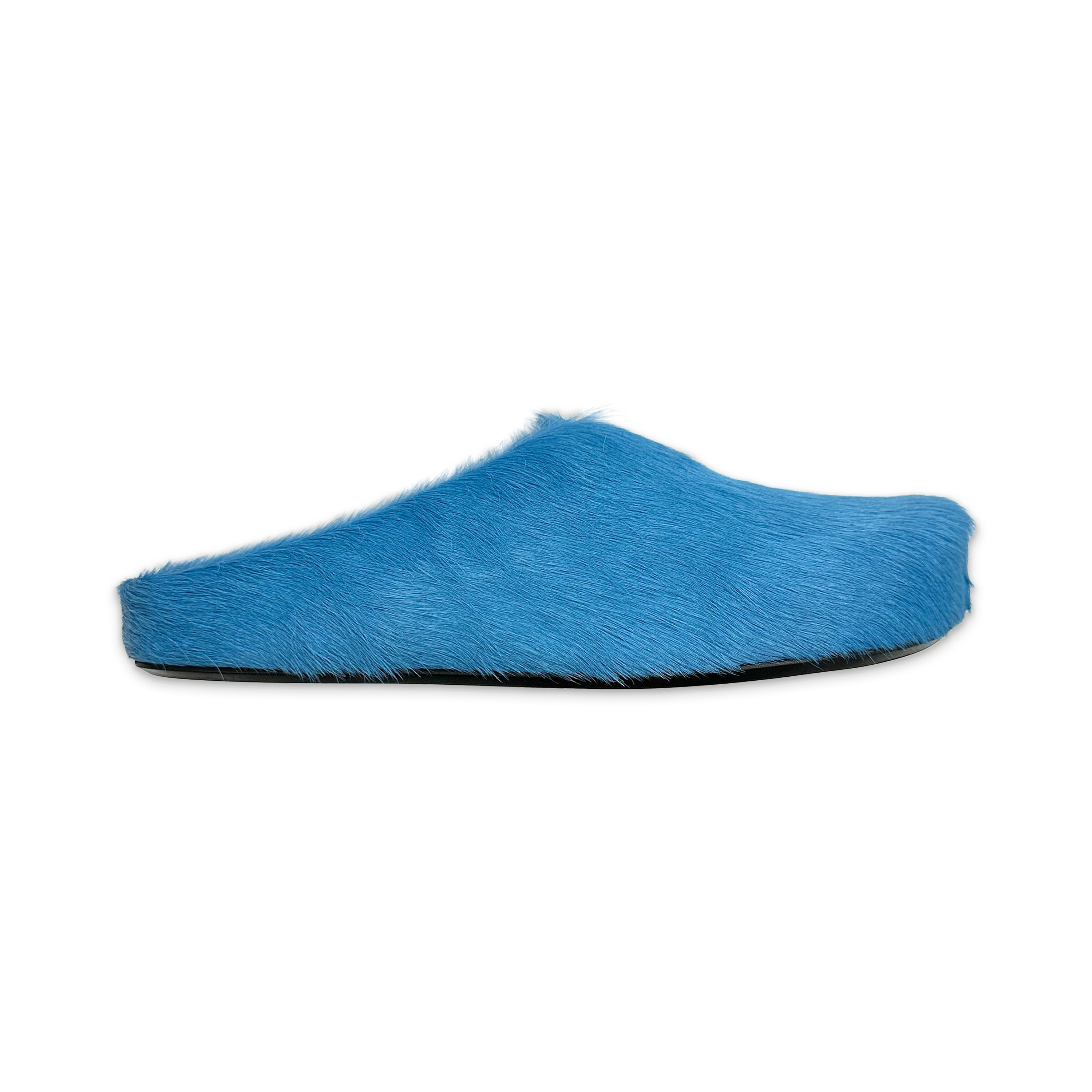 Calf Hair Fussbett Sabot Slipper "Iris Blue"