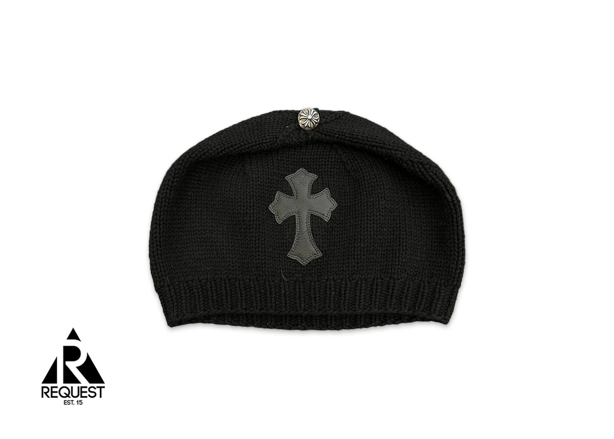 Cashmere Leather Cemetery Cross Logo Beanie "Black"