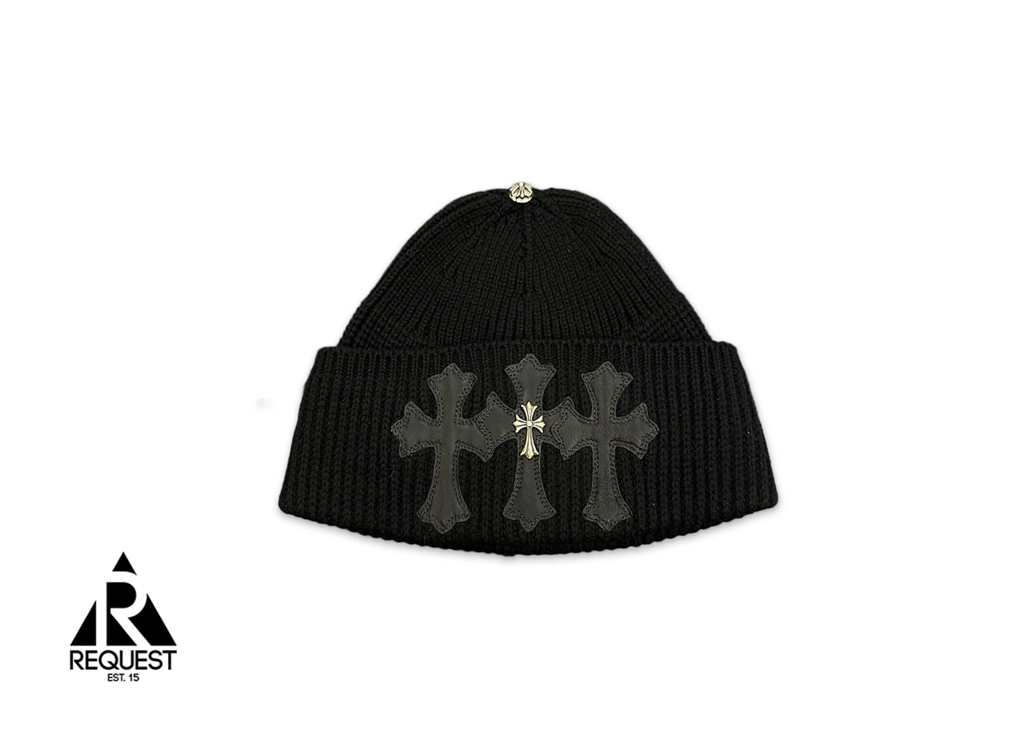 Cashmere Triple Leather Cross Beanie "Black"