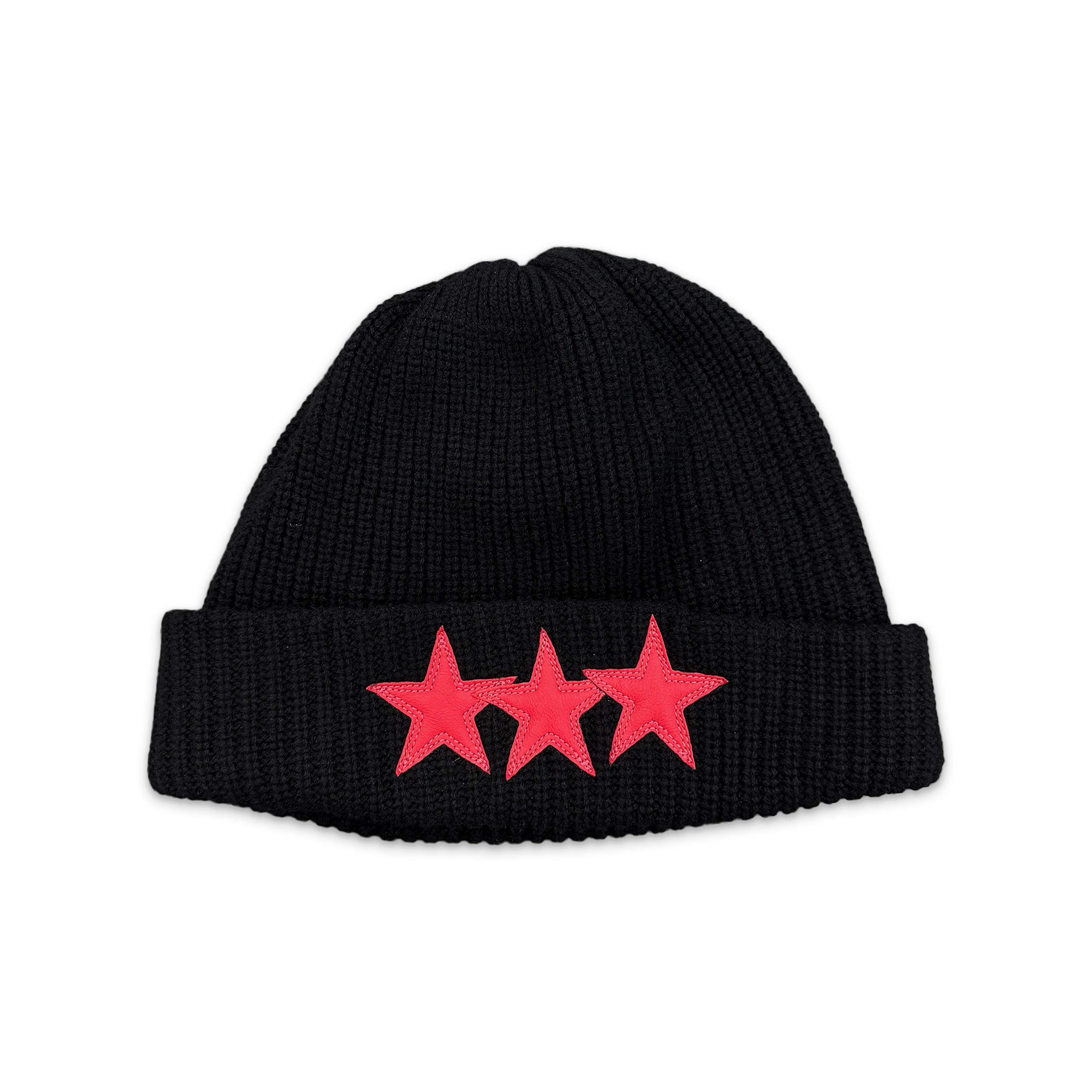 Cashmere Triple Leather Star Patch Beanie "Black/Red"