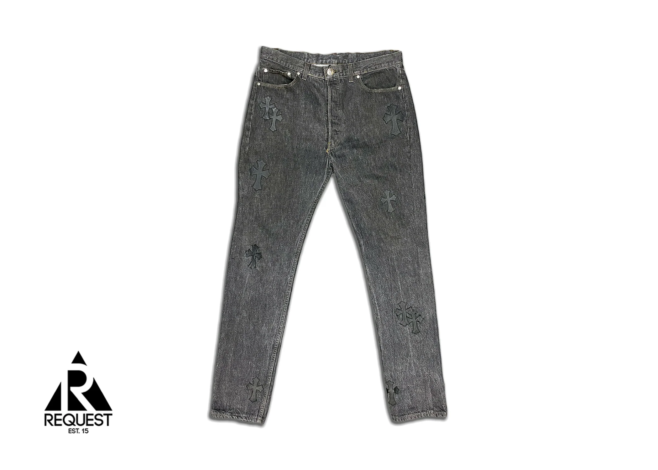 Charcoal Denim Pants "Black Crosses"