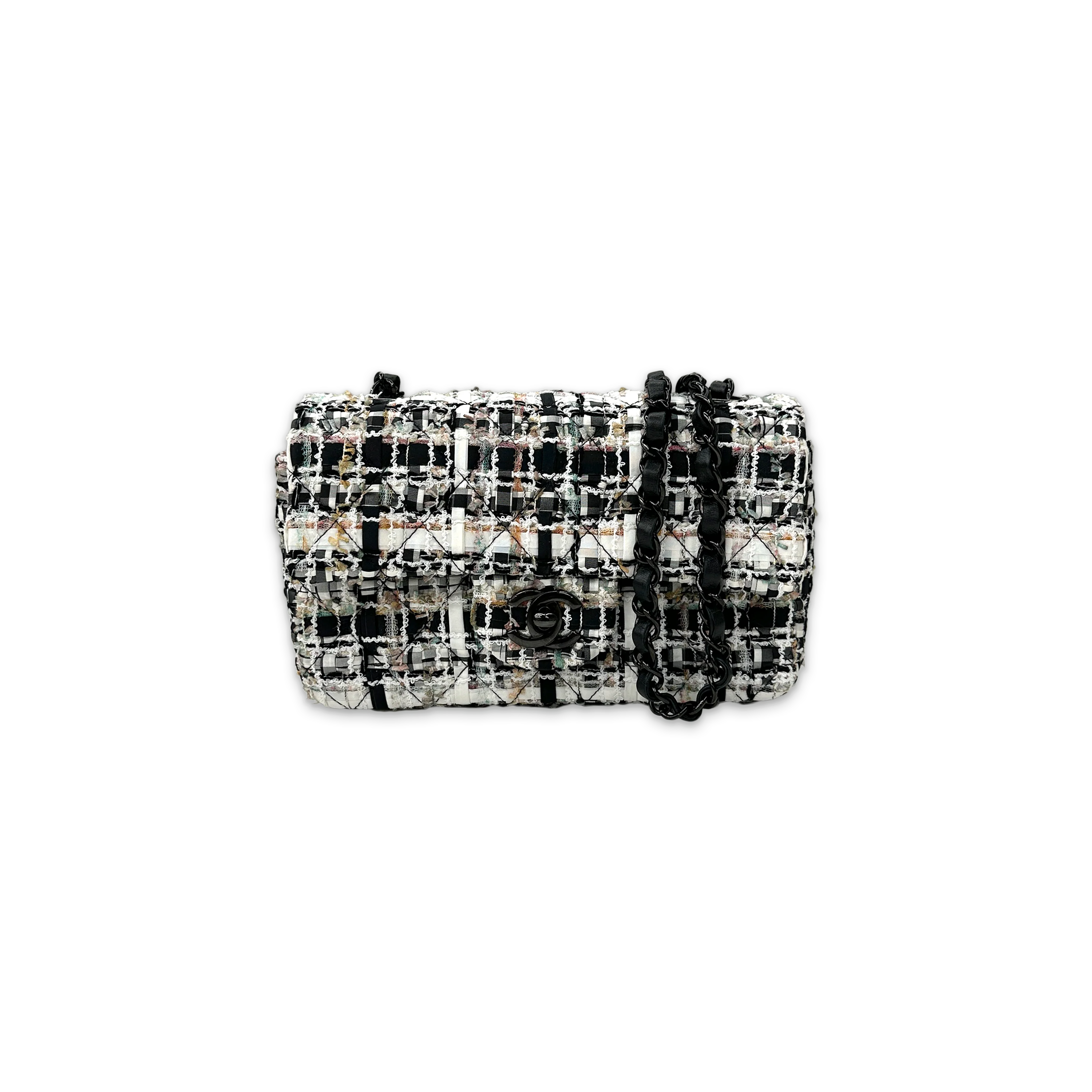 Classic Mini Flap Tweed Purse "Black/White"
