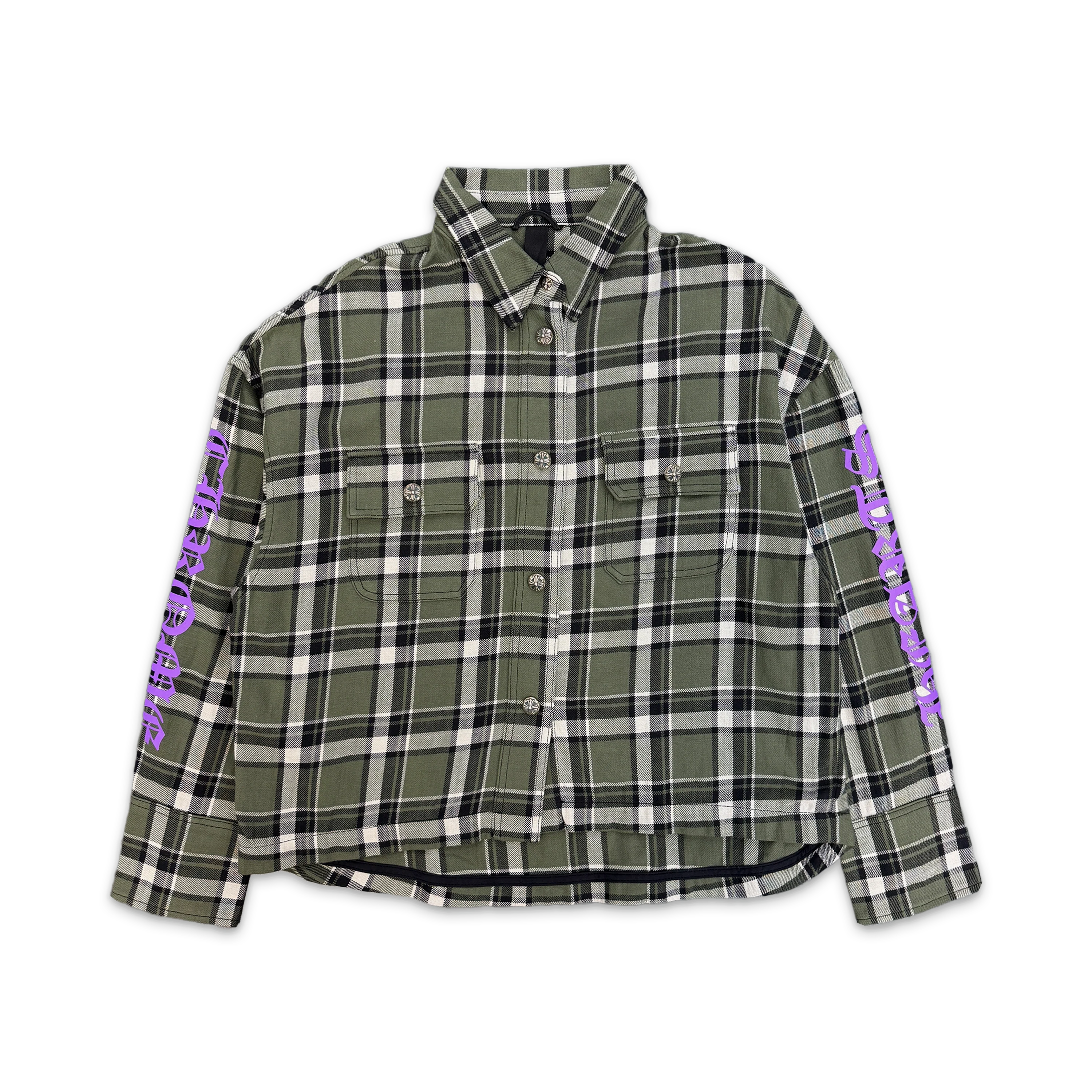 Cropped Flannel Shirt "Olive Green Purple"