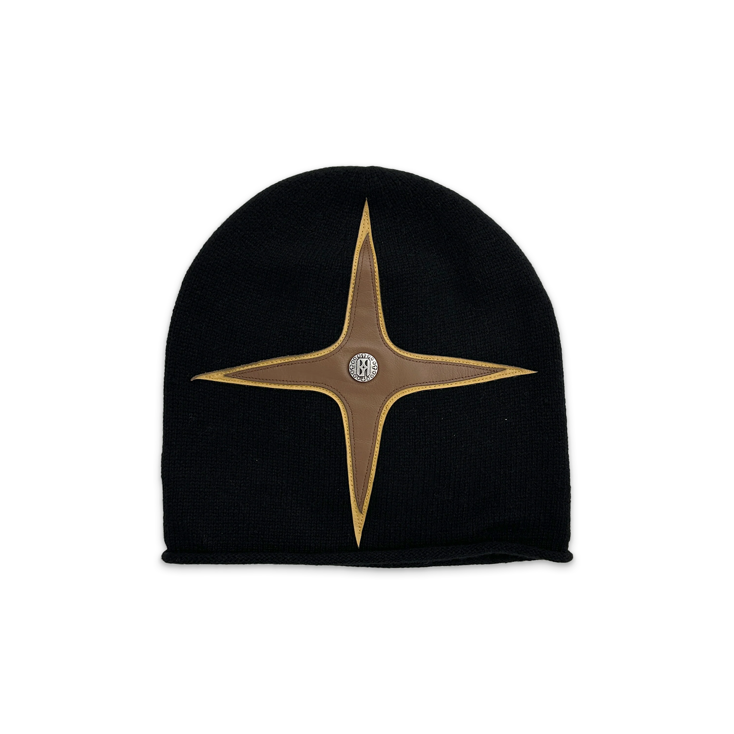 Cross Patch Leather Beanie