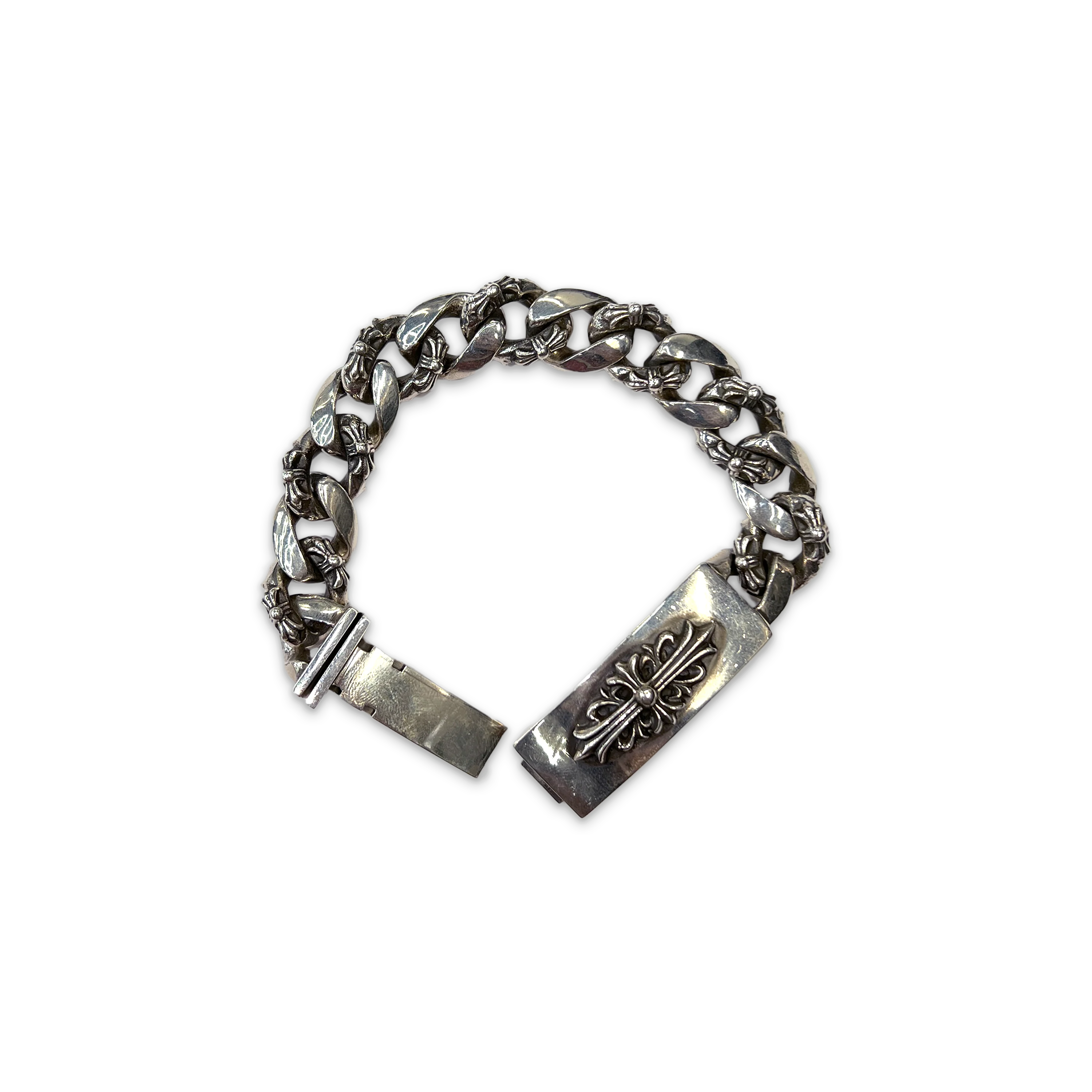 Cuban Fancy Link ID Bracelet "Floral Cross"