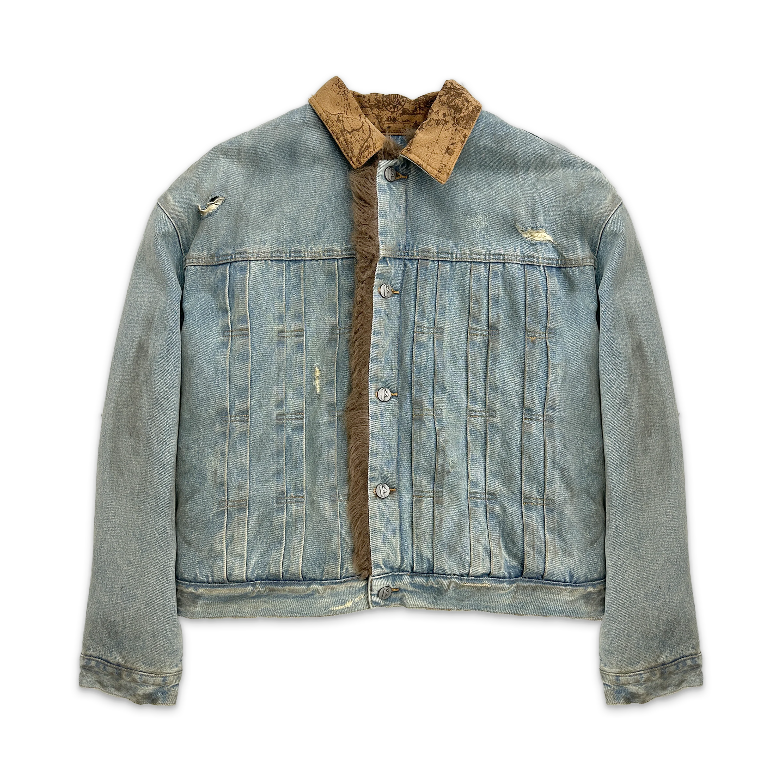 Dirty Washed Furry Denim Jacket "Clay Indigo Mud"