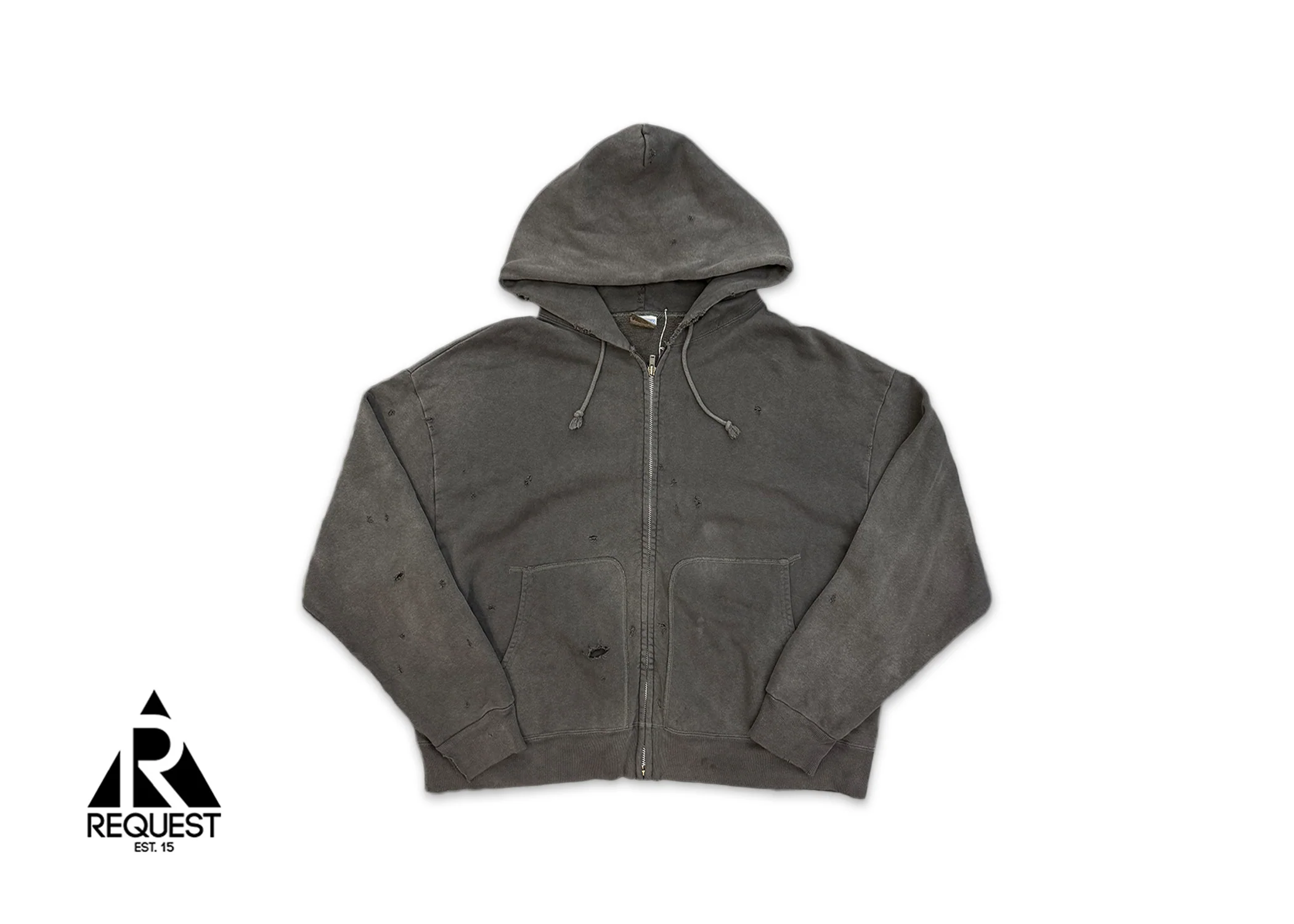 Distressed Cotton-Jersey Zip-Up Hoodie "Washed Black"