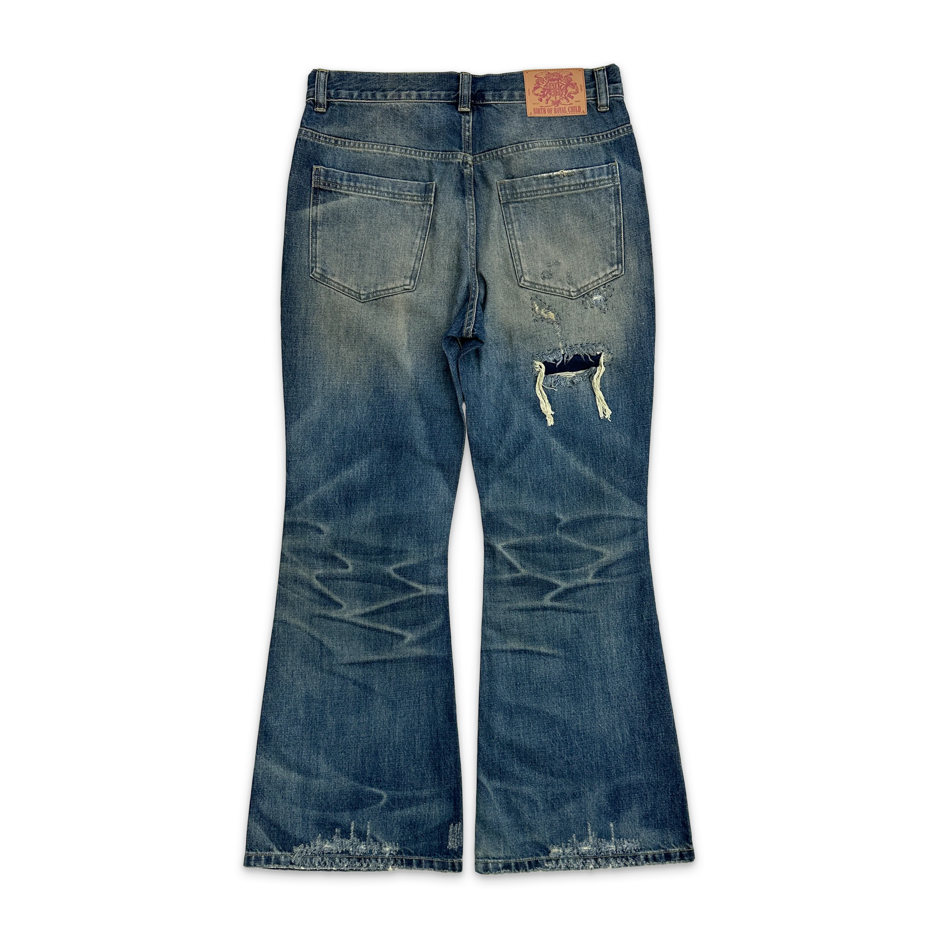 Distressed Embroidery Bootcut Denim "Blue" - Image 2