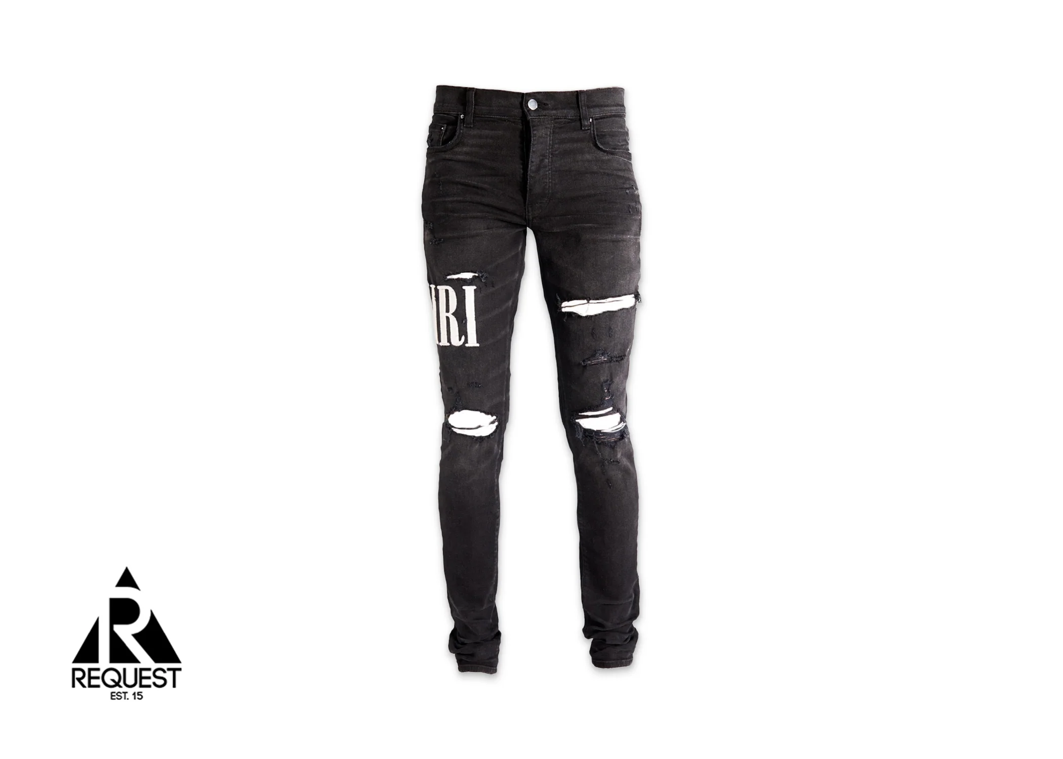 Distressed Logo Jeans "Aged Black"