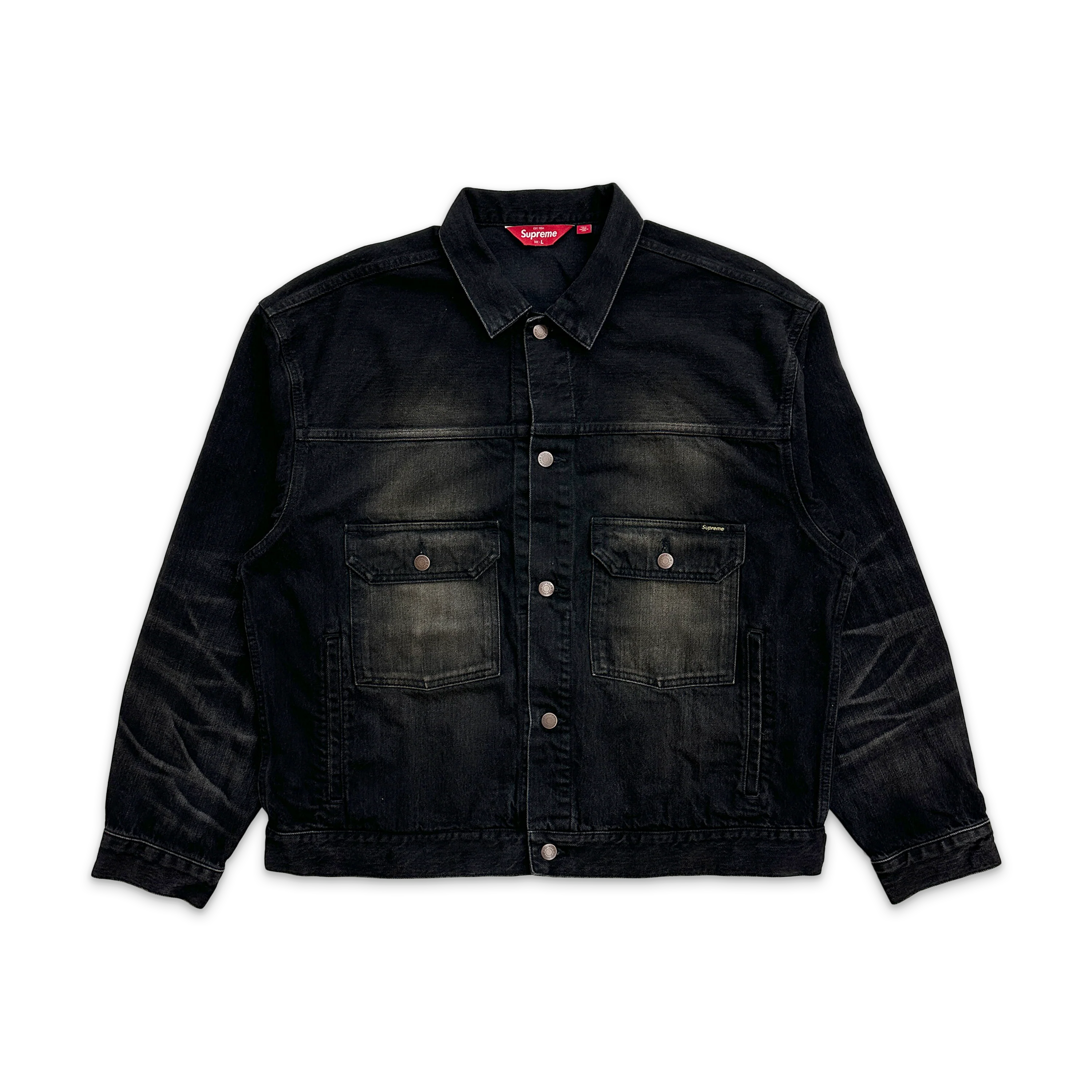 Distressed Selvedge Trucker Jacket "Washed Black"