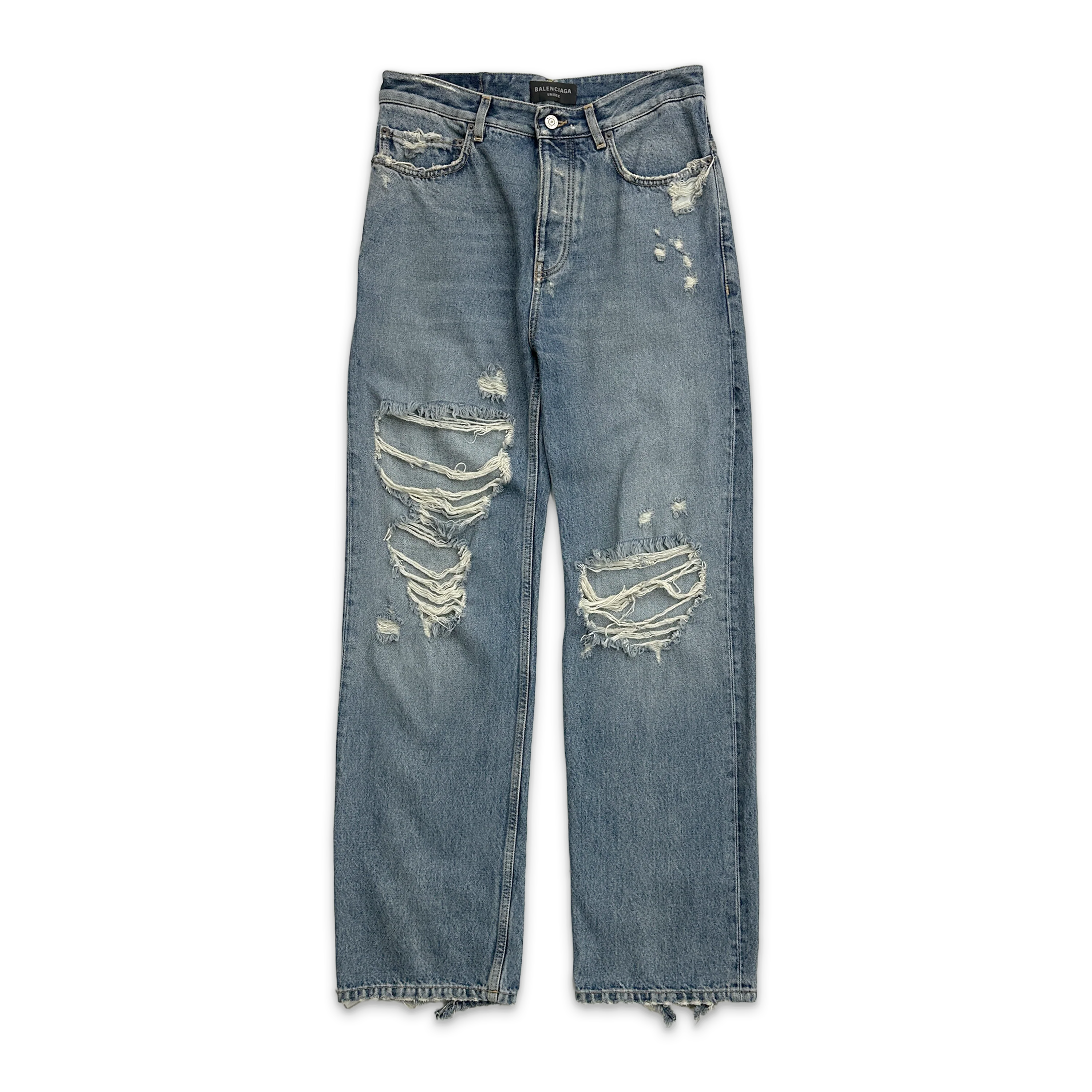 Distressed Straight-Leg Jeans "Light Wash"