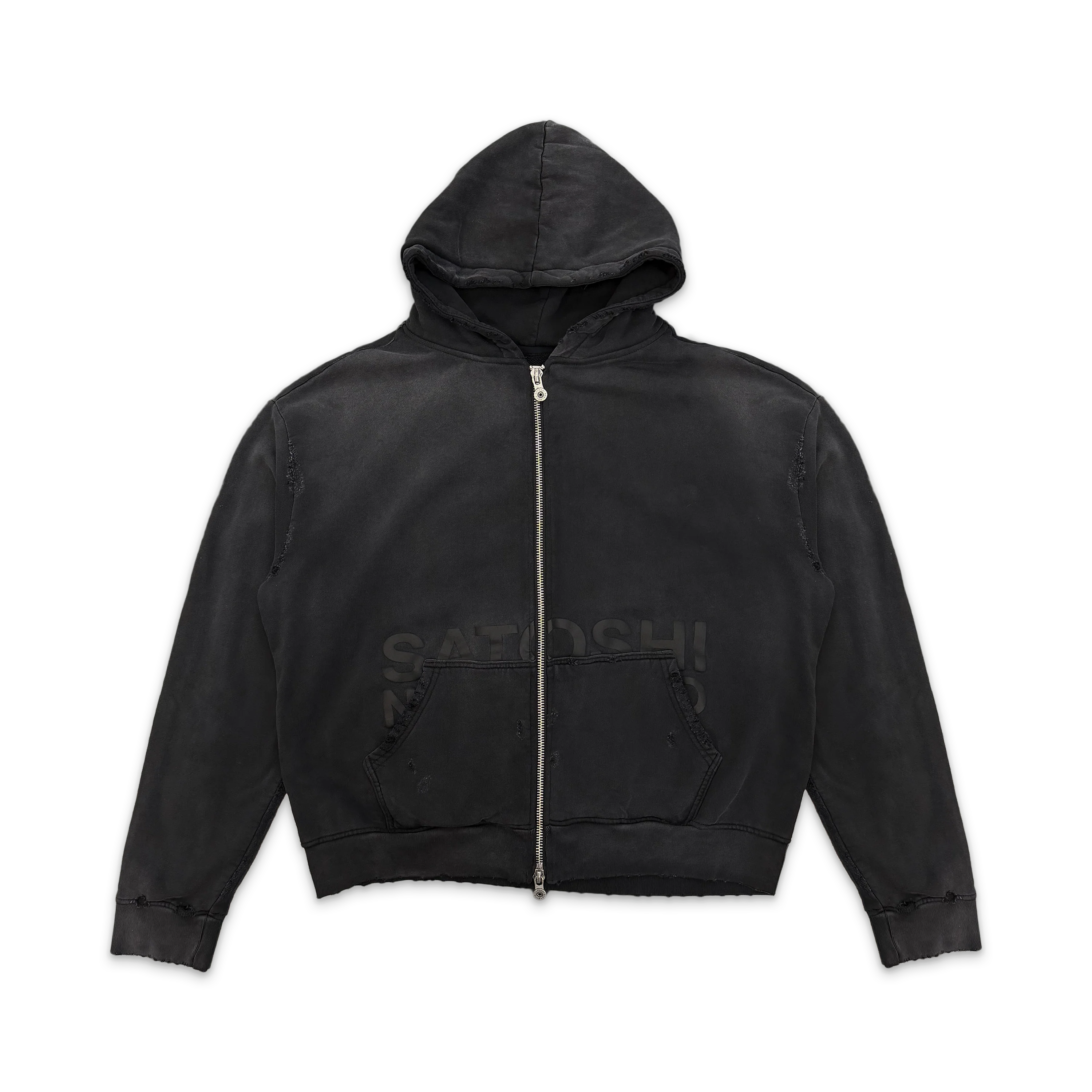 Elliott Zip Up Distressed Hoodie "Washed Black"