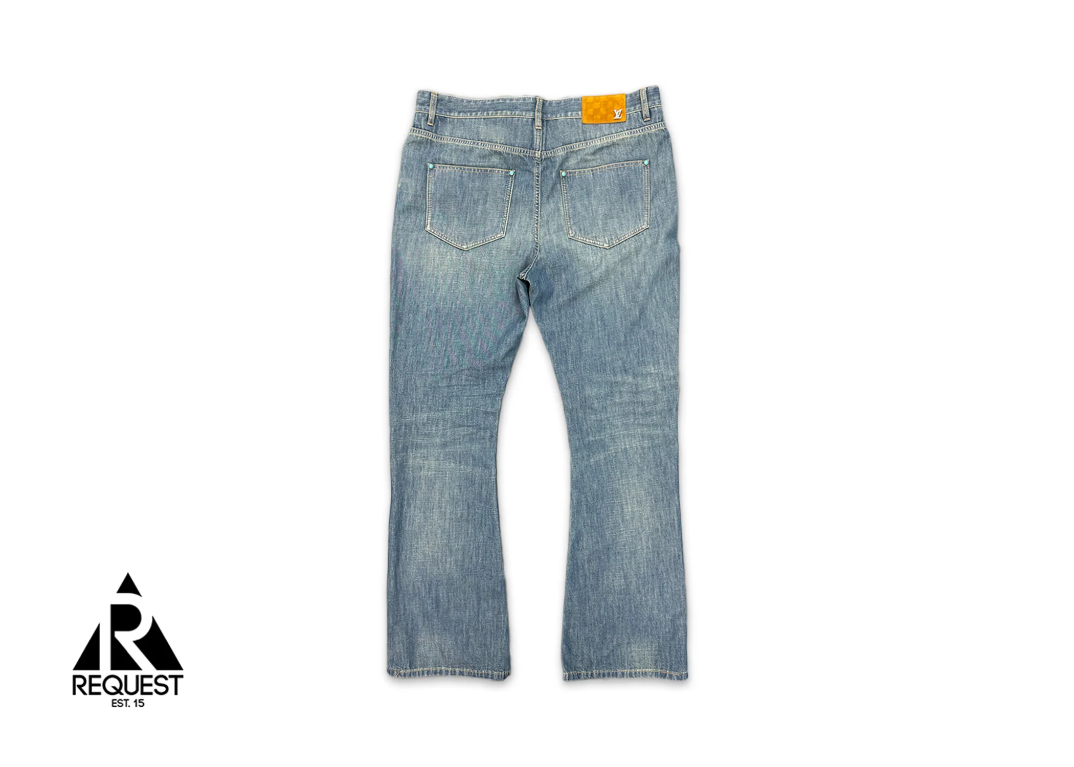 Embellished Flared Cotton Chambray Pants "Light Indigo" - Image 2