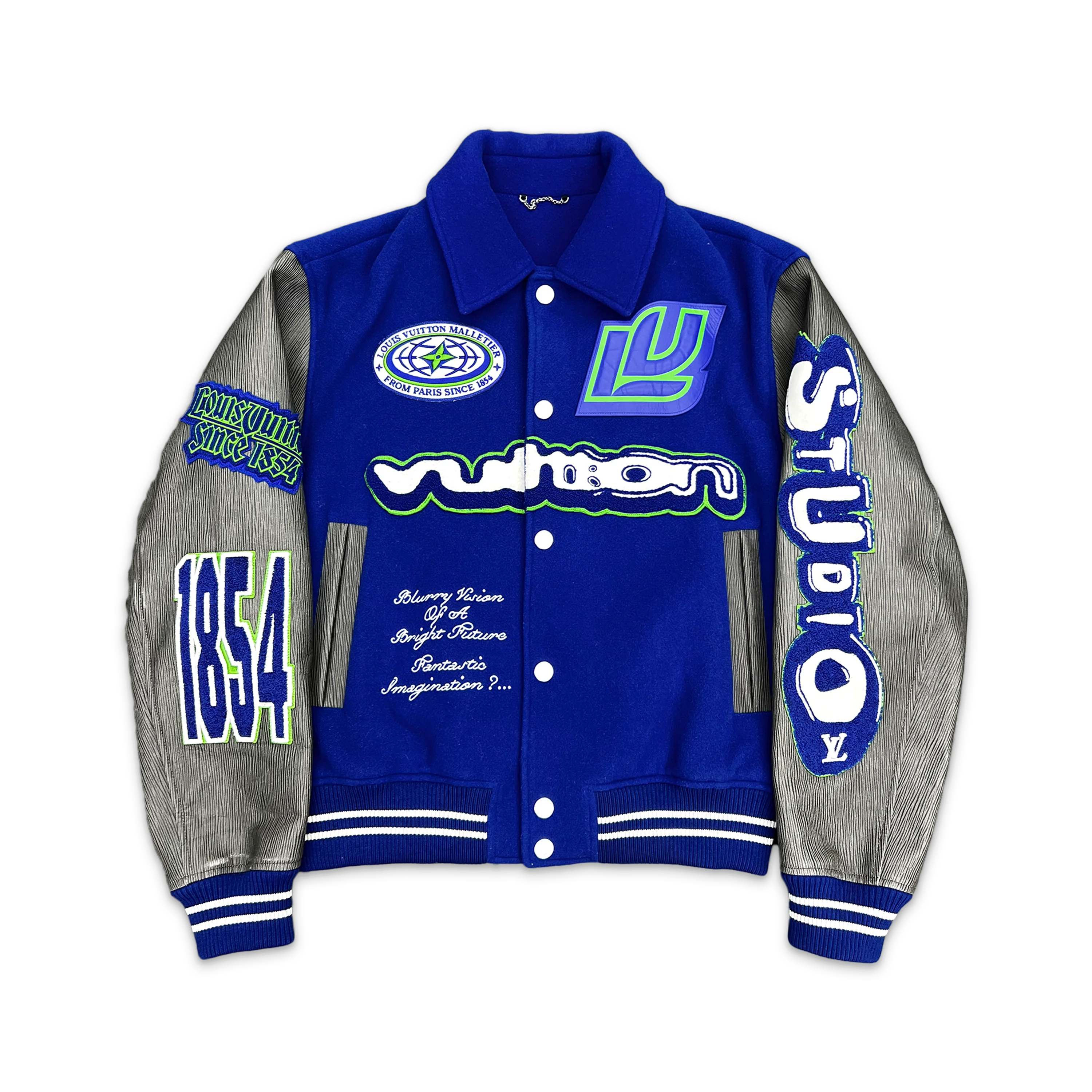 Embroidered Varsity Blouson Jacket "Blue Grey"