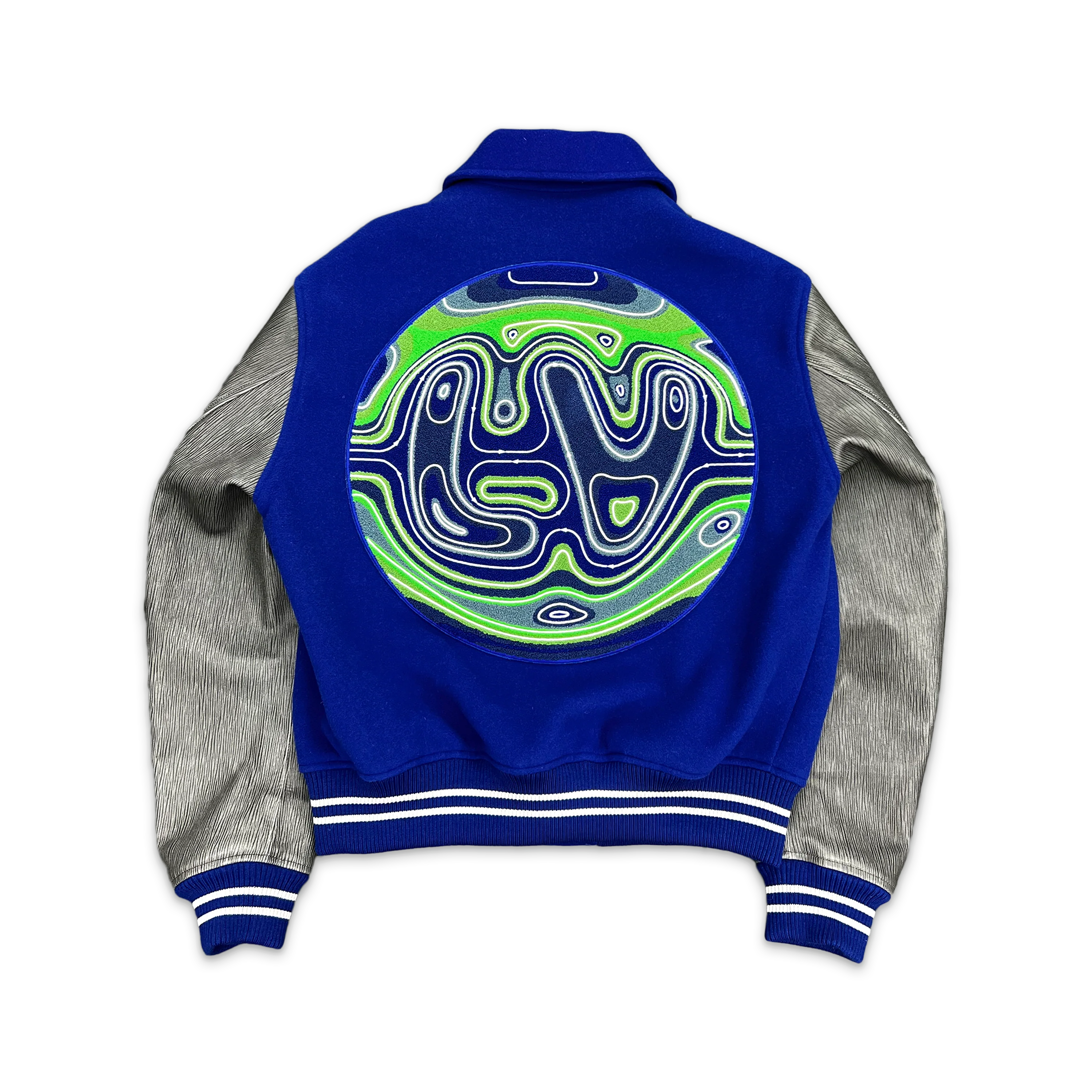 Embroidered Varsity Blouson Jacket "Blue Grey" - Image 2