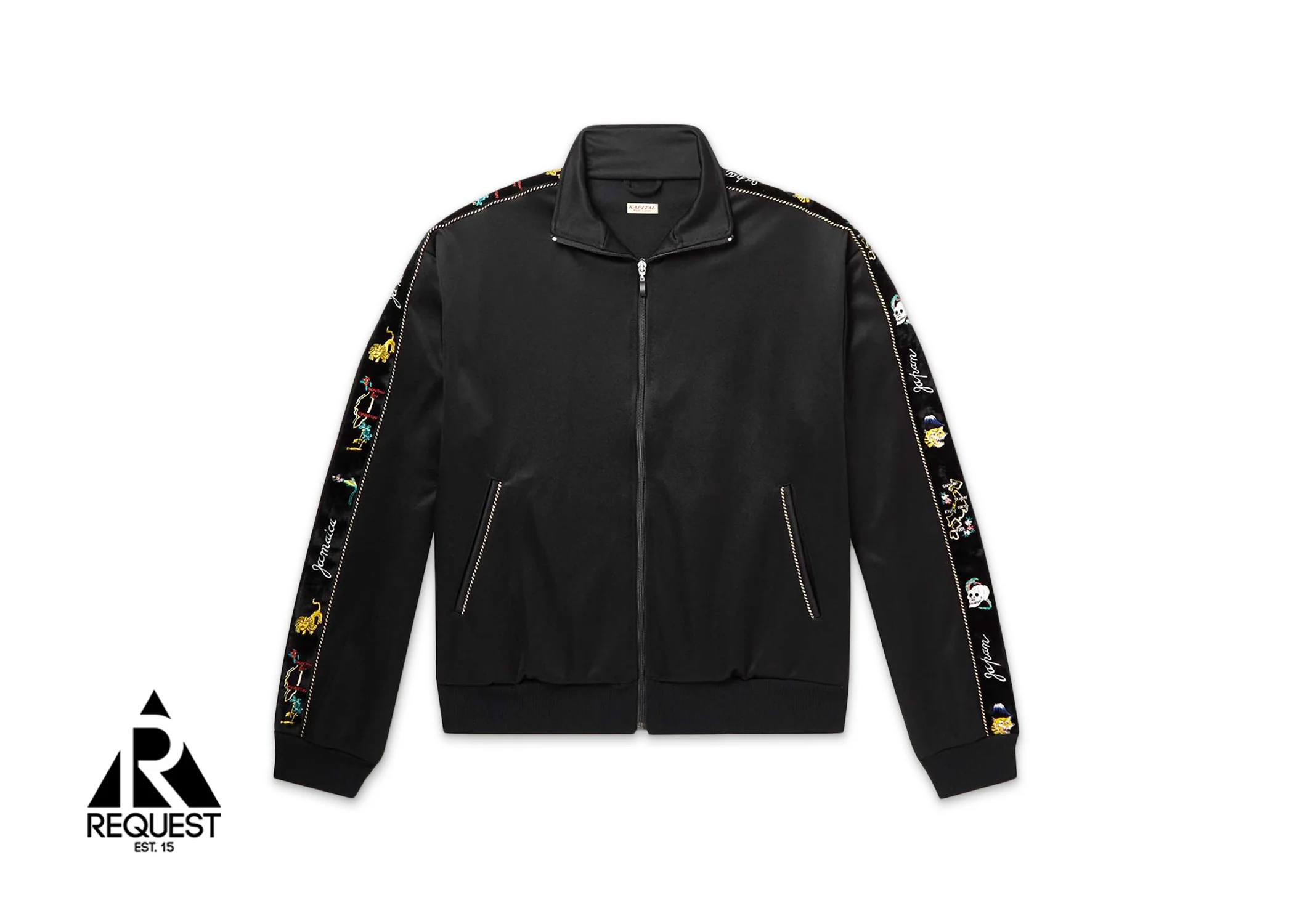 Embroidered Velvet Trimmed Track Jacket "Black"