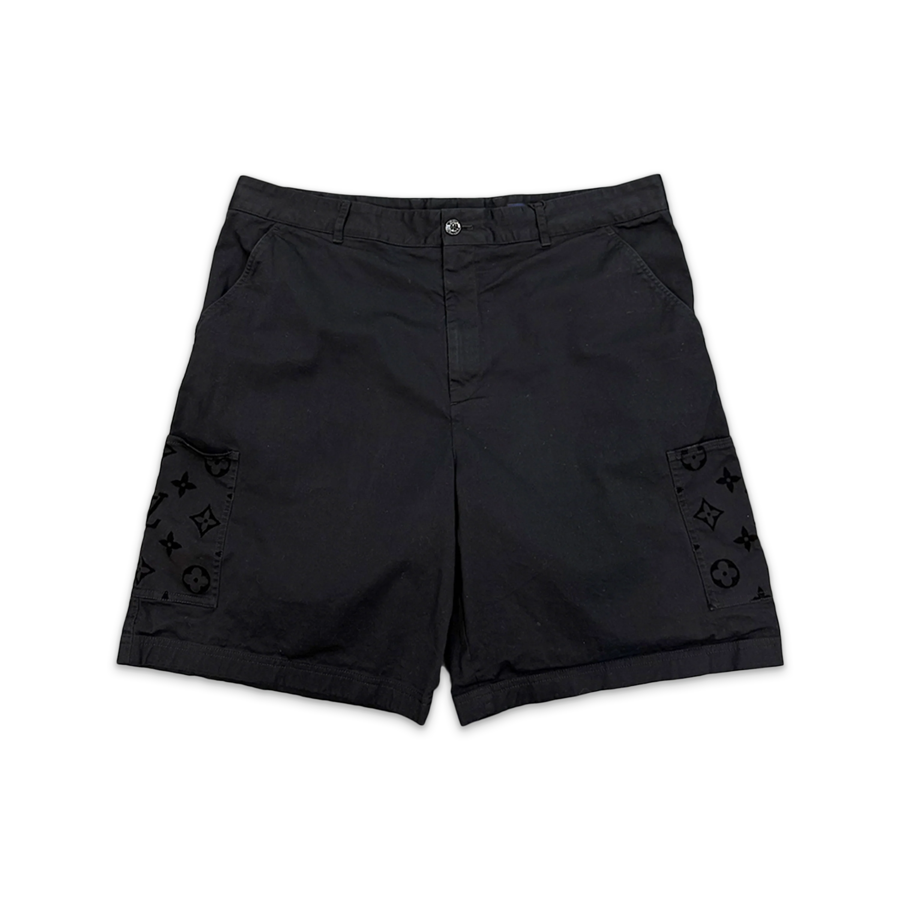 Flocked Cotton Cargo Shorts "Black Monogram"