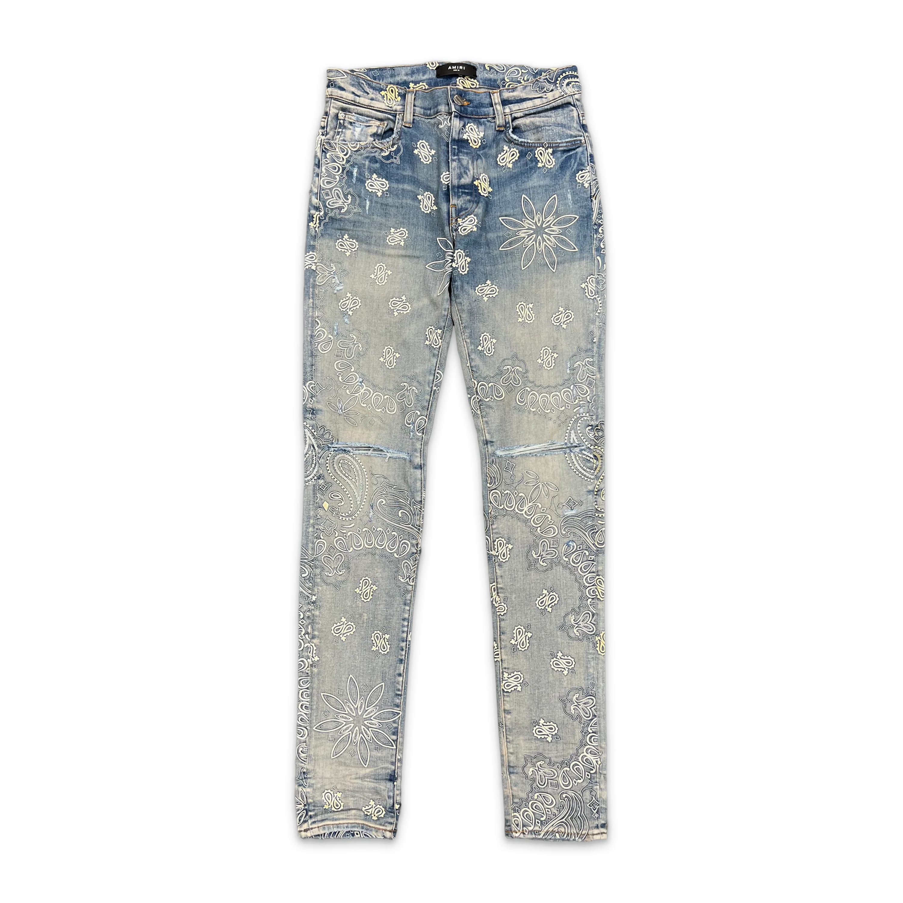 Flocked Paisley Bandana Jeans "Clay Indigo"