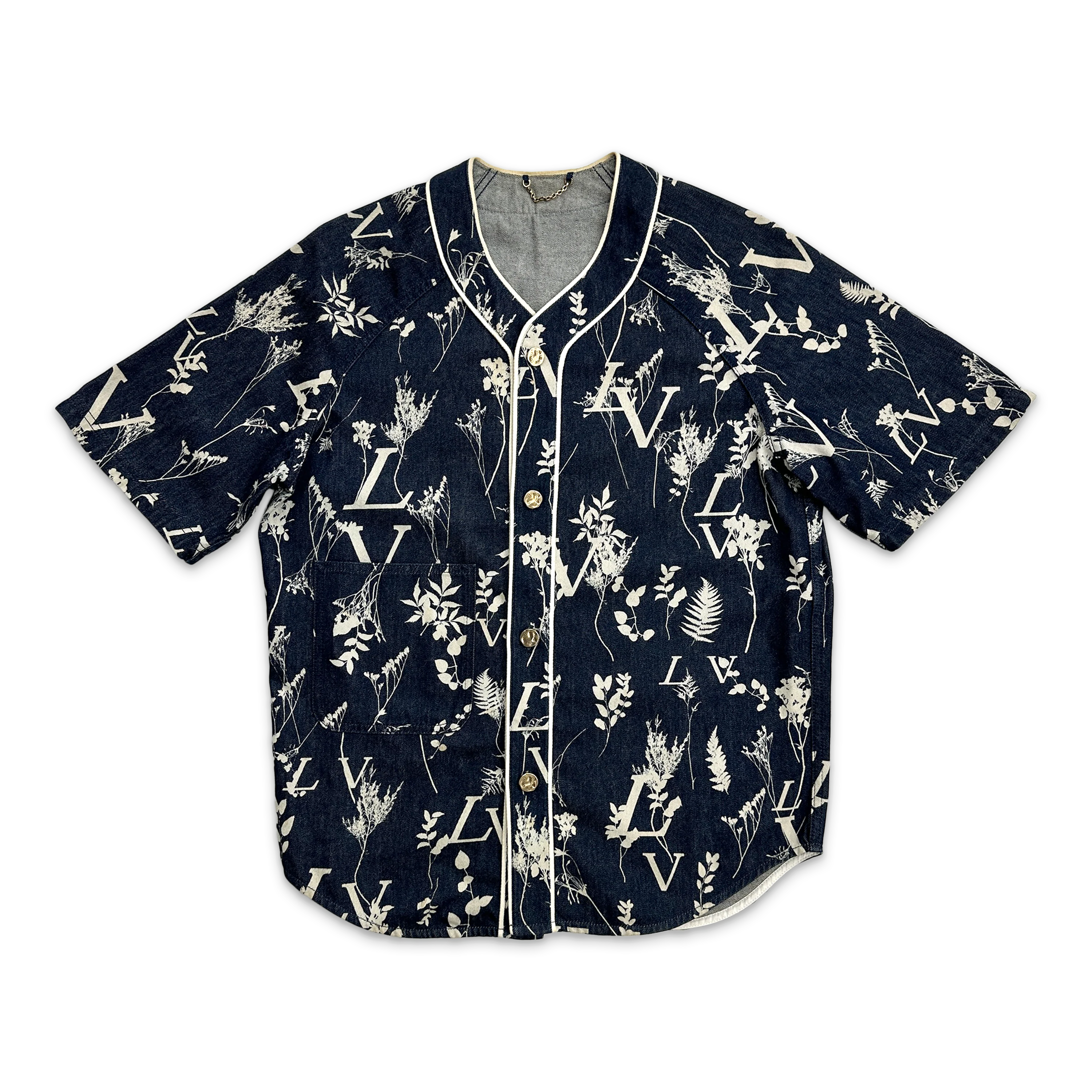 Flower Denim Baseball Jersey "Navy"