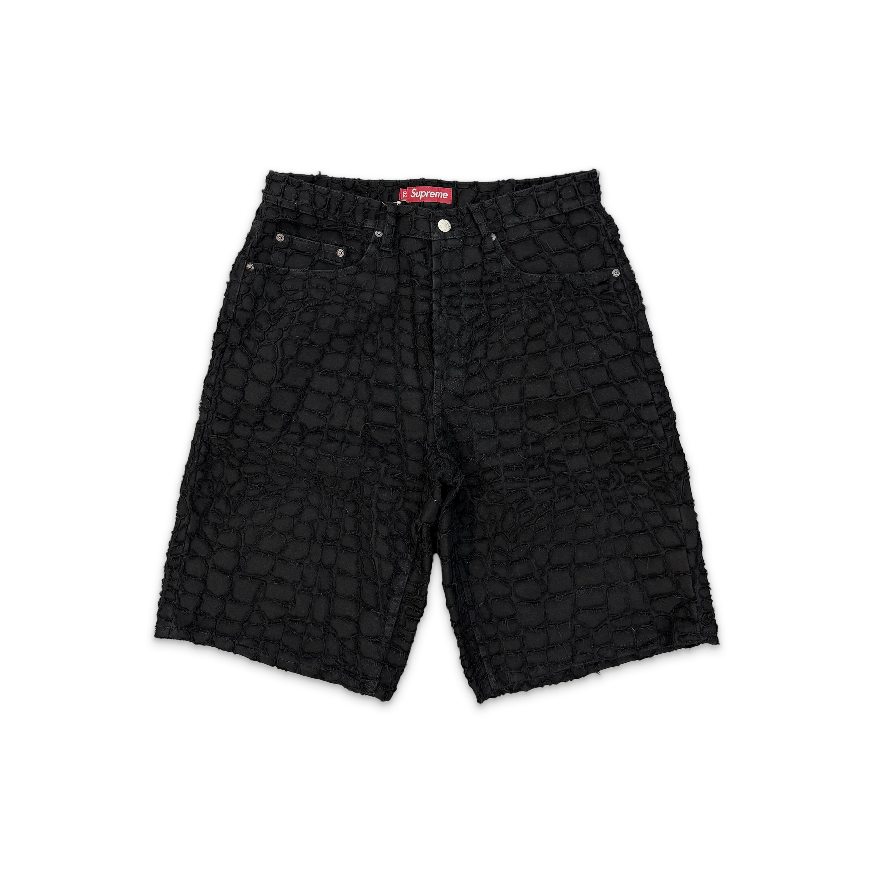 Frayed Croc Baggy Denim Shorts "Black" (SS25)