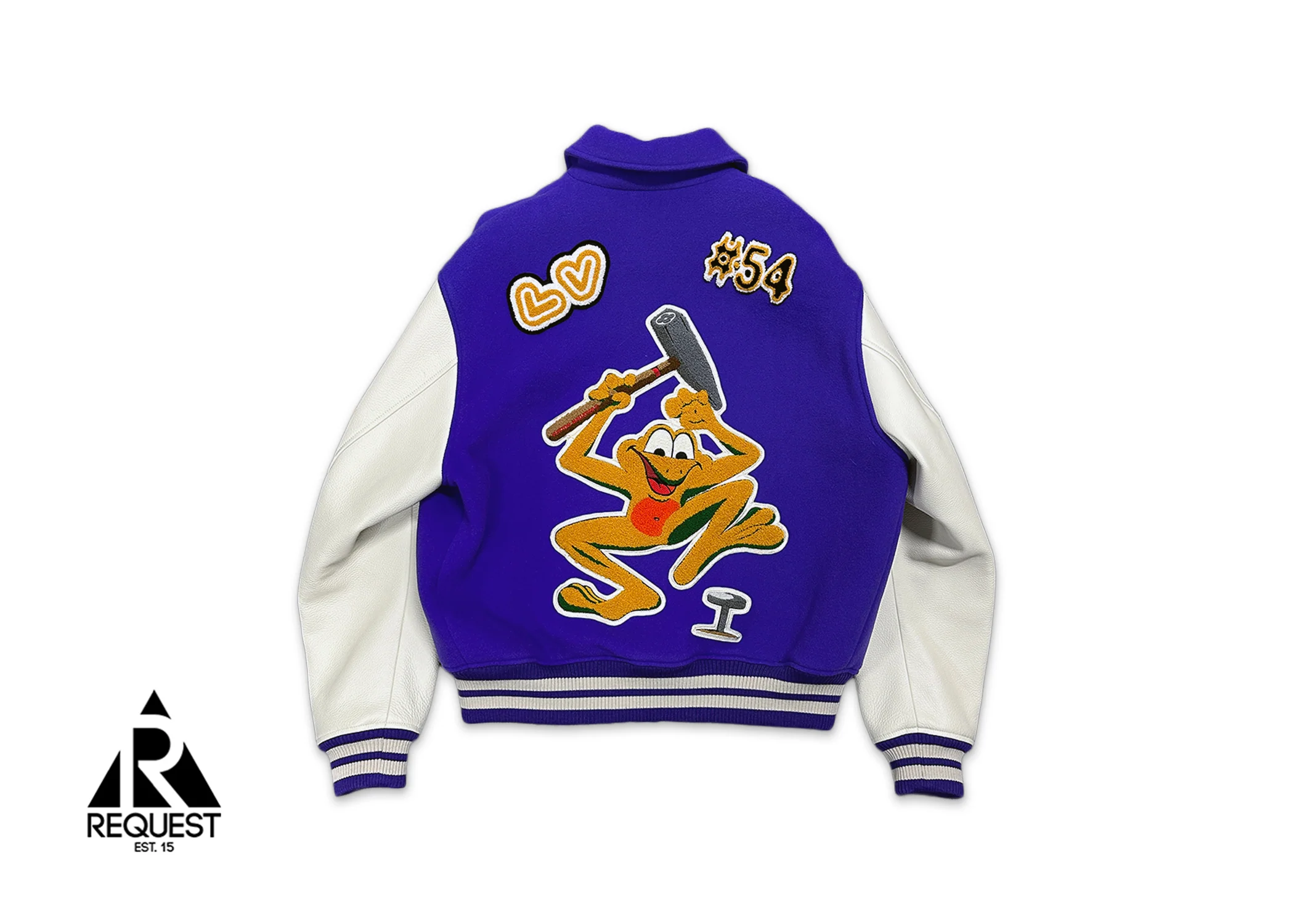 Frog Multi Patch Leather Varsity Jacket "Purple & White" - Image 2