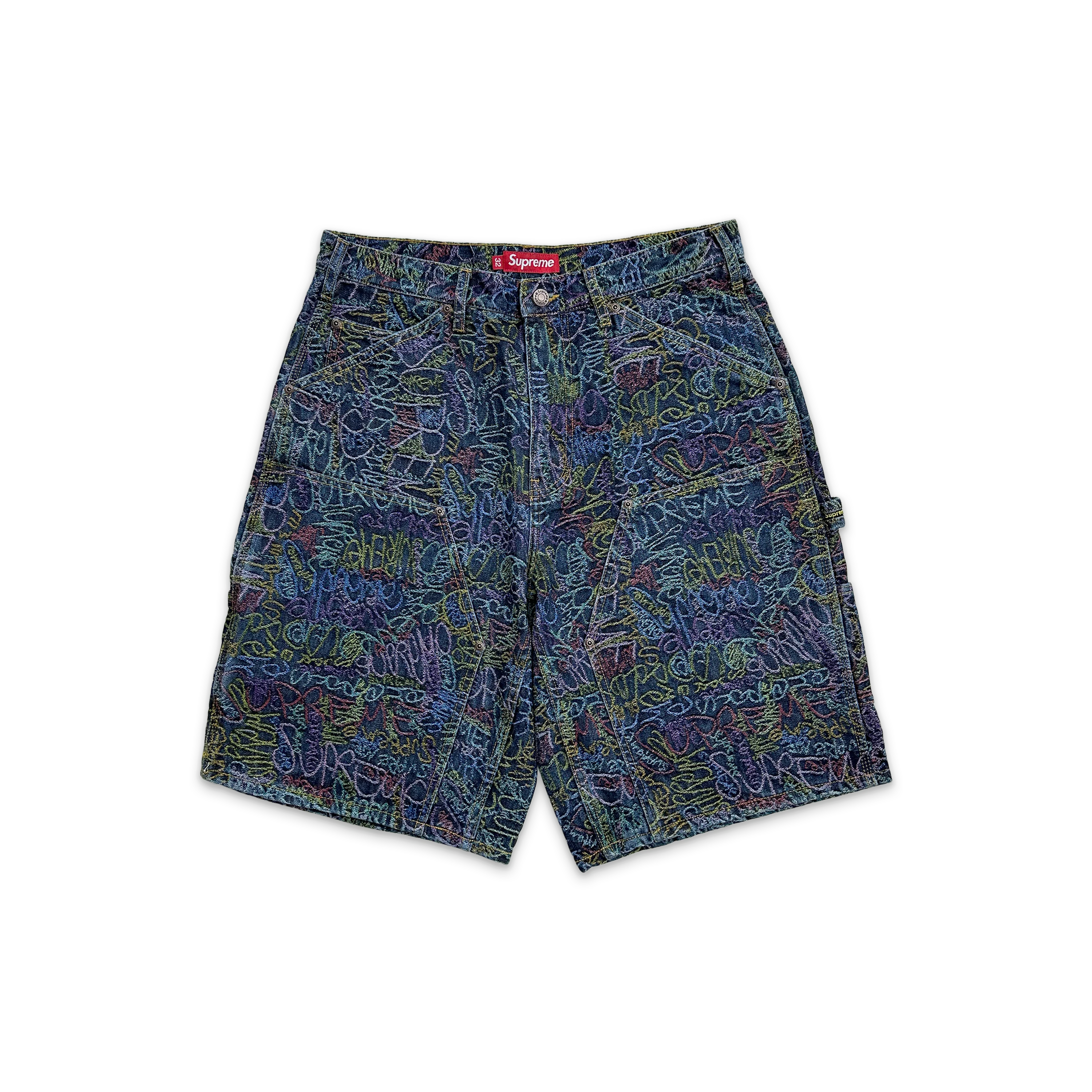 Handwriting Double Knee Denim Shorts "Indigo"