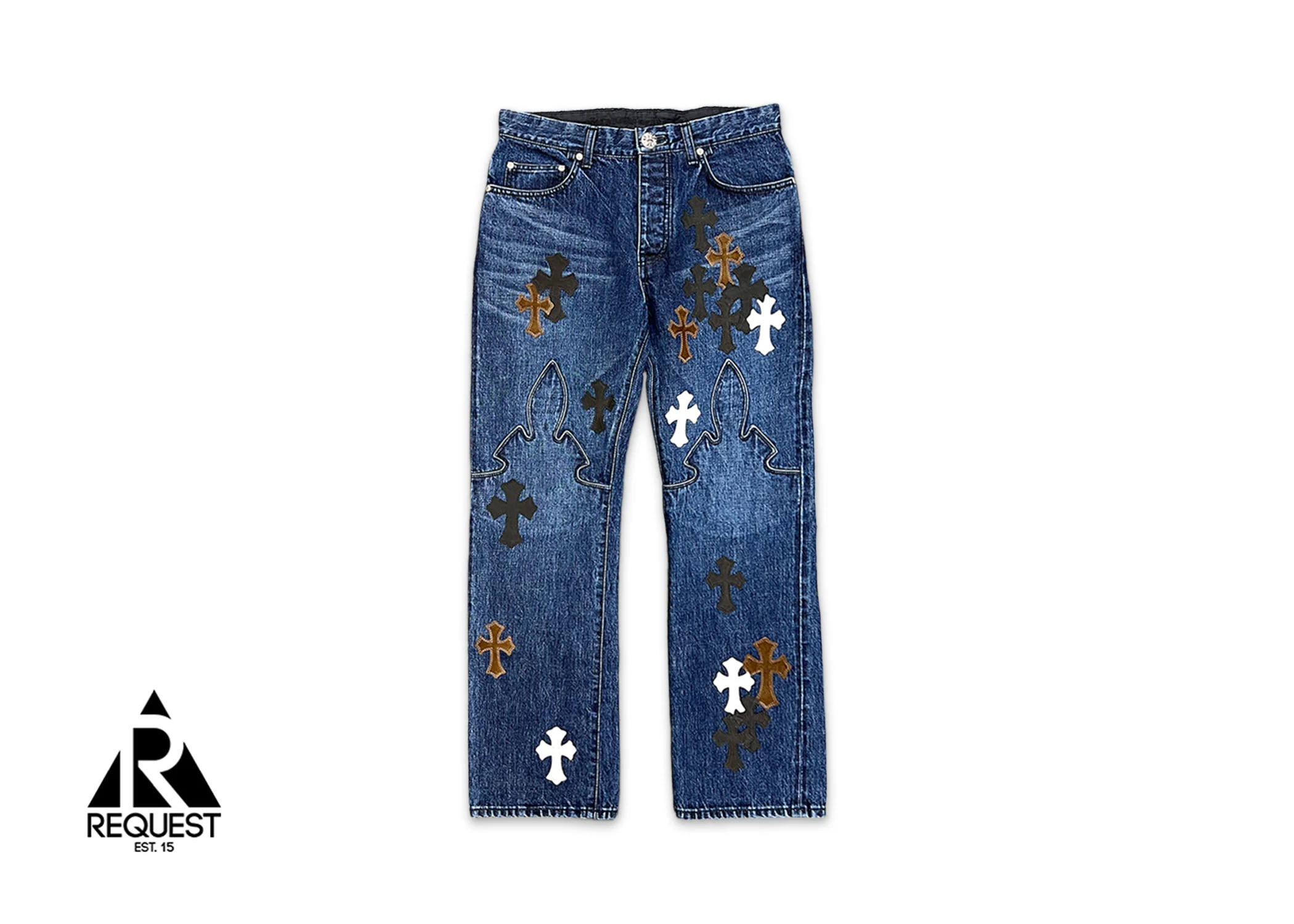 Indigo Fleur Denim "Brown Black & White Crosses"