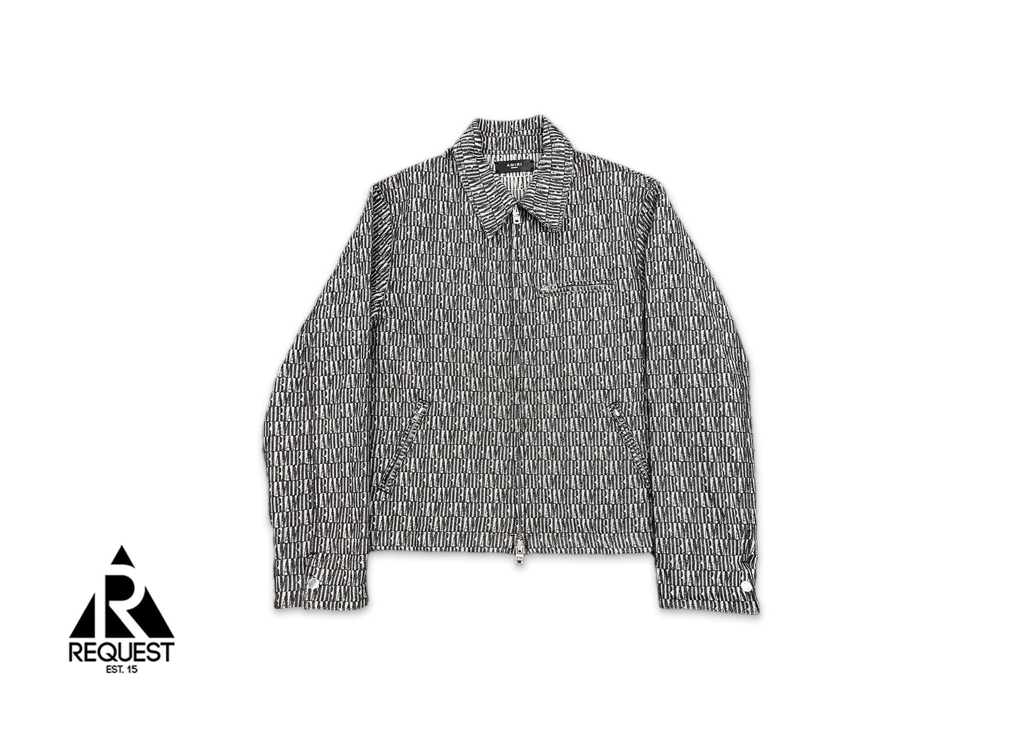 Jacquard Small Letter Print Work Jacket "Dark Grey"