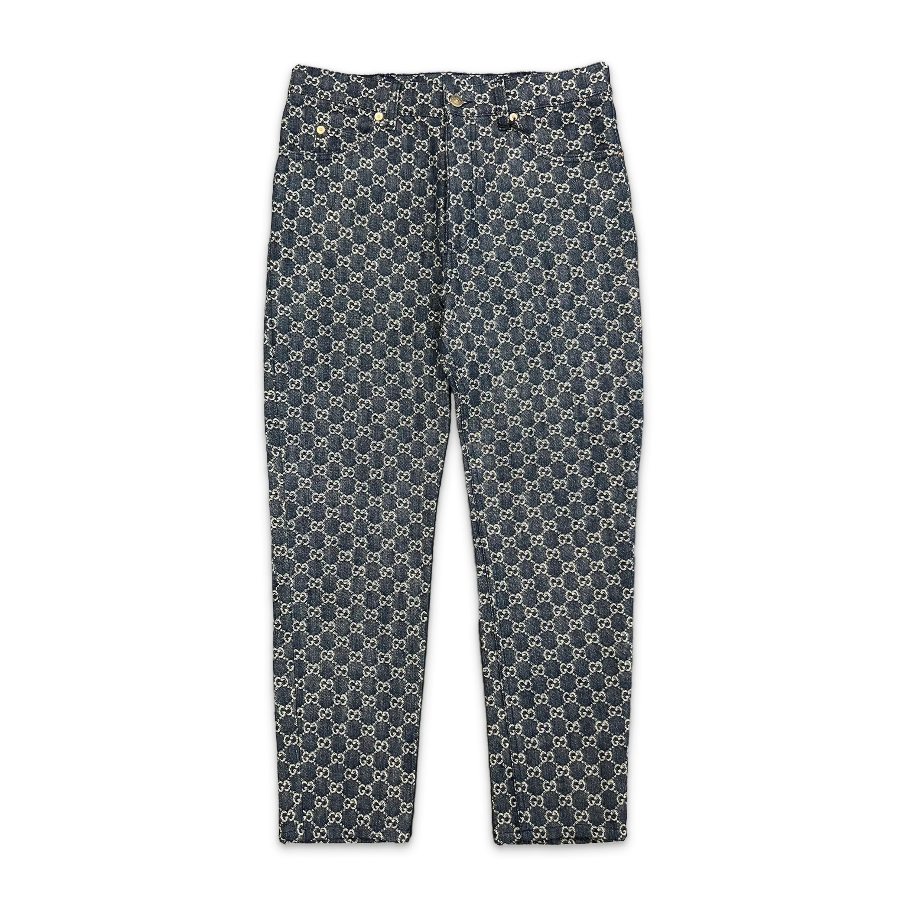 Jacquard Straight Leg GG Monogram Jeans "Dark Blue Ivory"