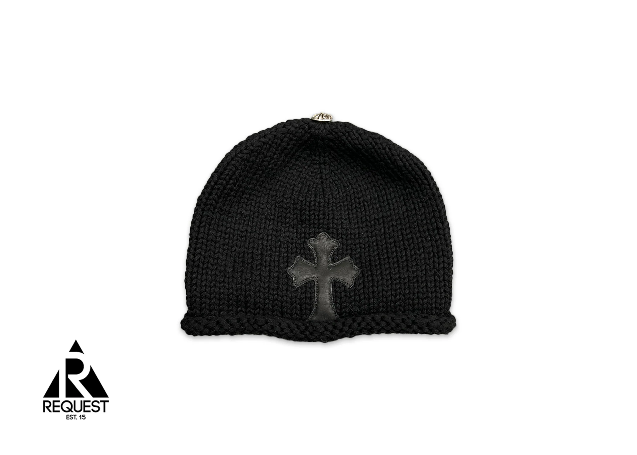 Knitted Leather Cross Beanie "Black"