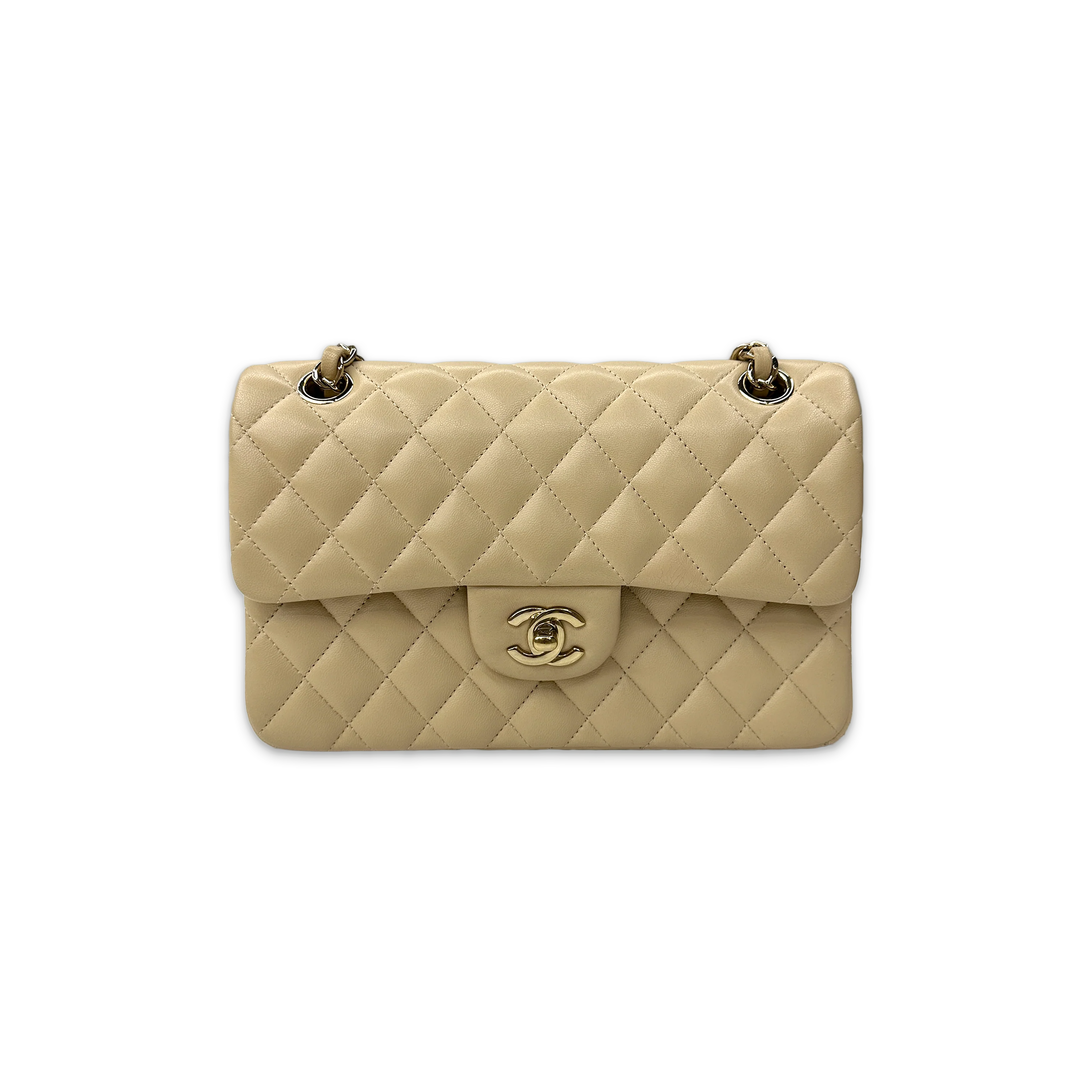Lambskin Quilted Classic Small Flap Bag "Beige"
