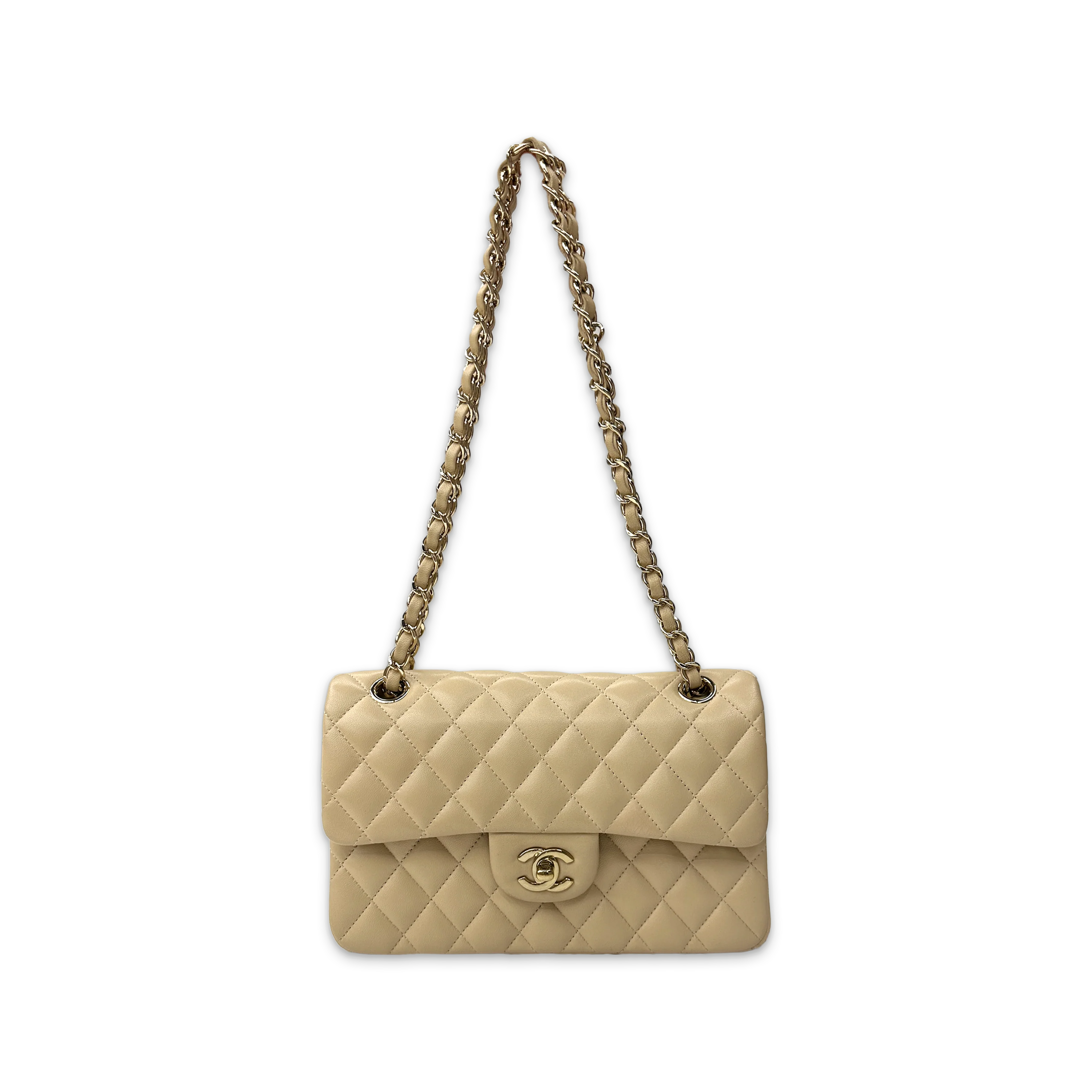 Lambskin Quilted Classic Small Flap Bag "Beige" - Image 3