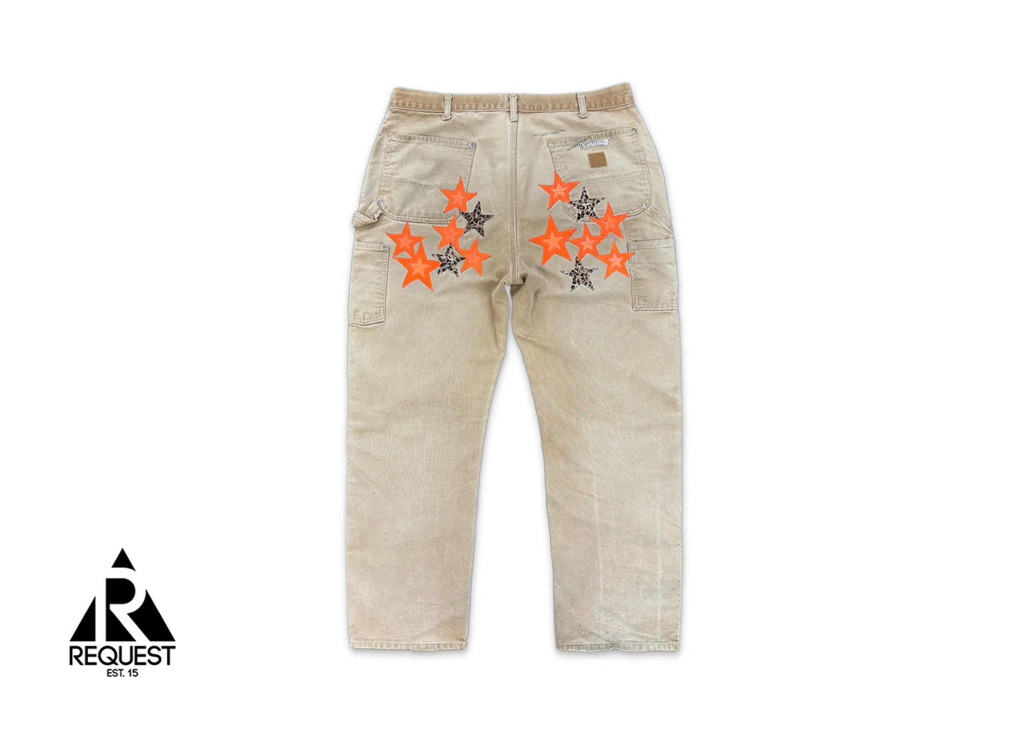 Las Vegas Exclusive Orange & Cheetah Star Double Knee Carpenter Pants "Khaki" - Image 2