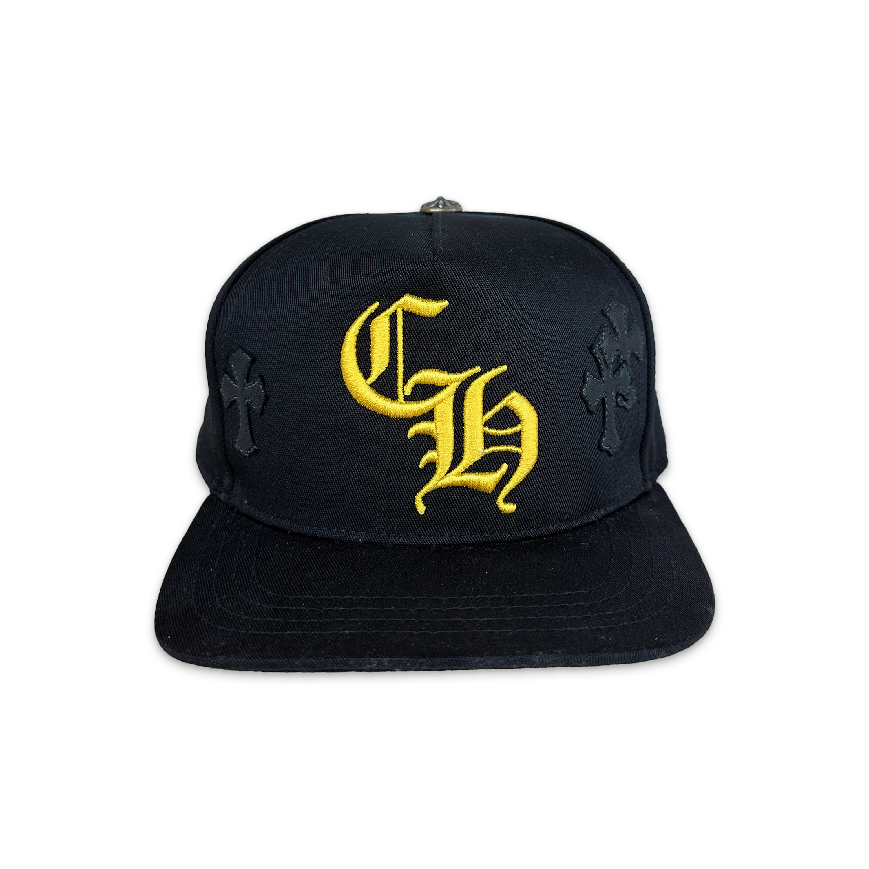 Leather Crosses Snapback Hat "Black Yellow"