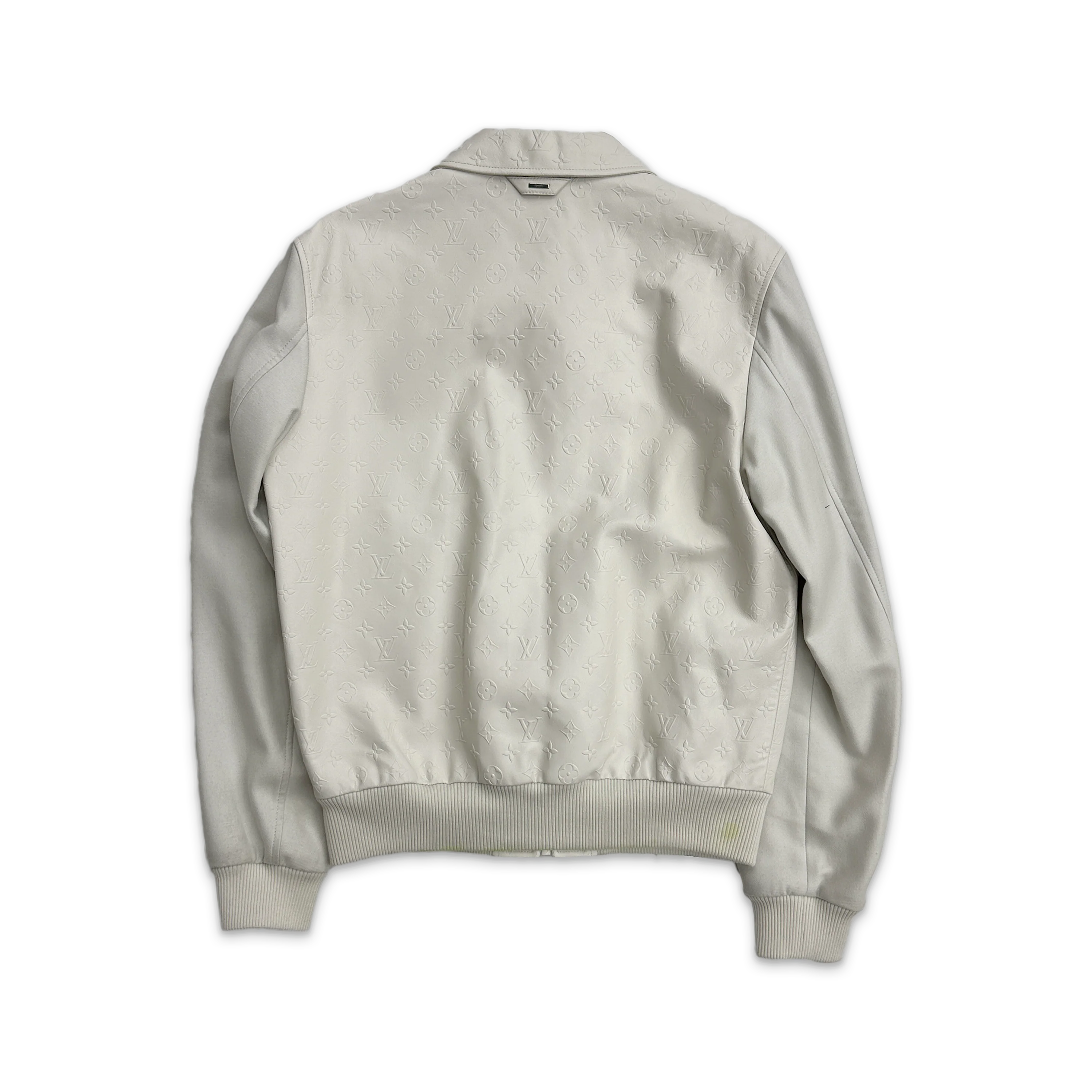 Leather Debossed Monogram Bomber Jacket "Cream" - Image 2
