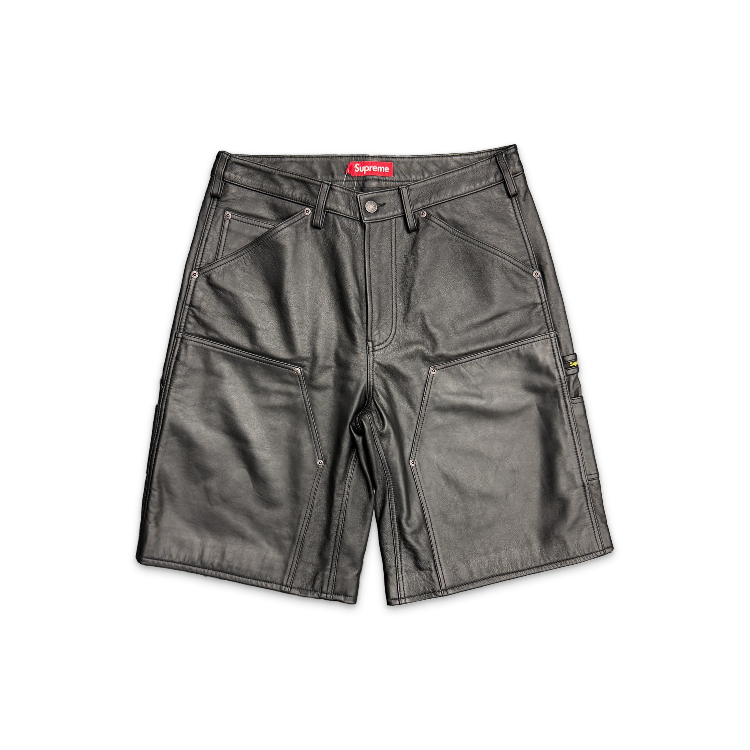 Leather Double Knee Painter Short "Black" SS26