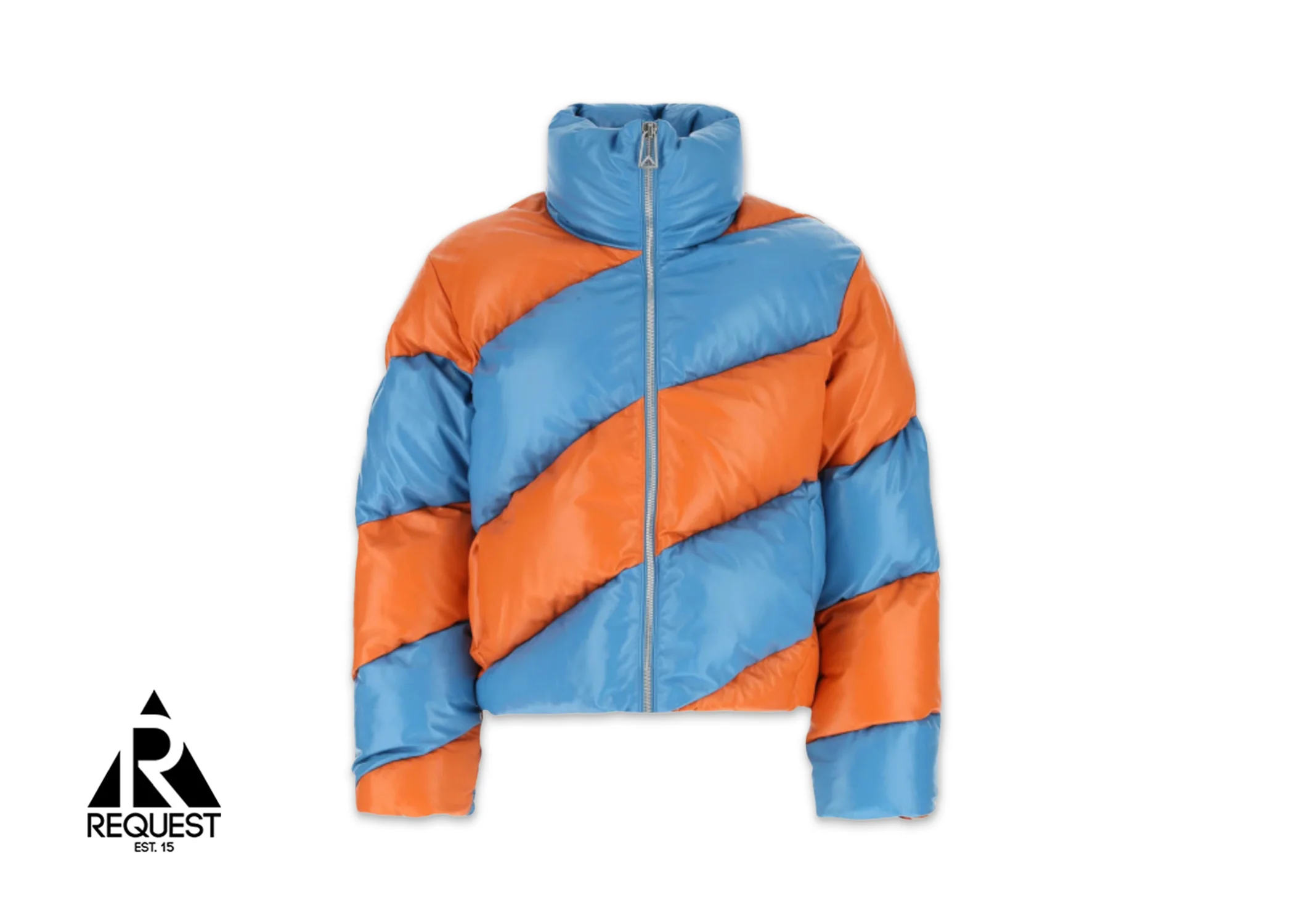 Leather Down Stripe Jacket "Light Blue/Orange”