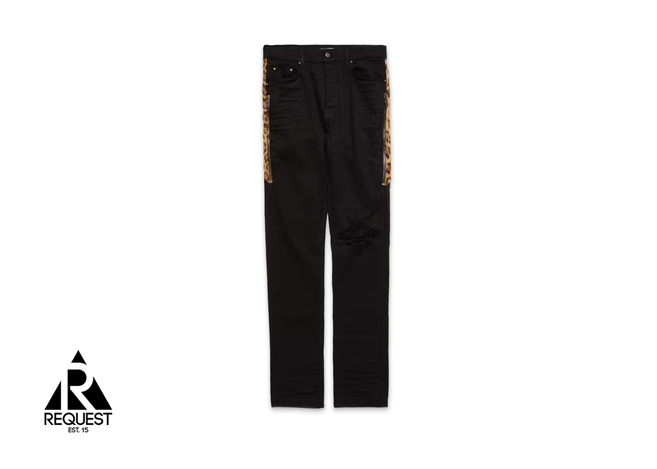 Leopard Zipper Inset Jeans "Black"