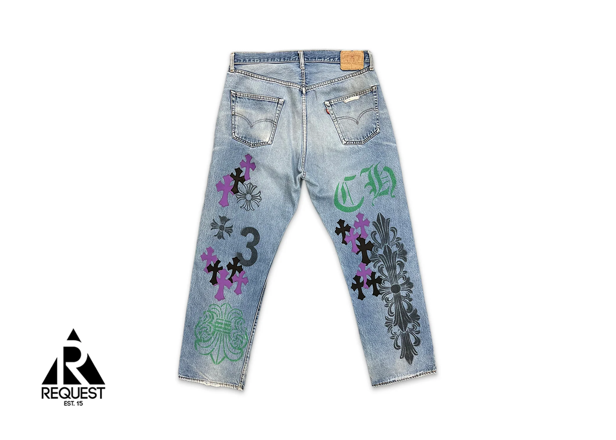 Levi's Light Wash Stencil Denim Paris Exclusive “Black & Purple Crosses" - Image 2